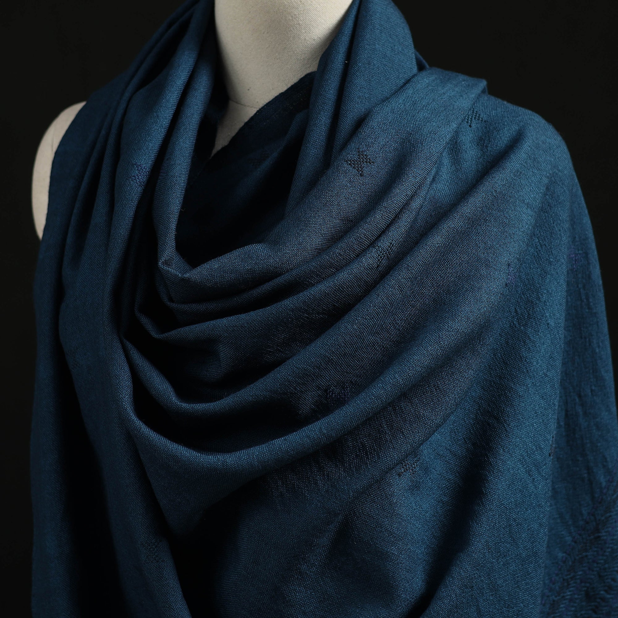 Blue - Kutch Handwoven Merino Wool Dhabla Shawl 77 - Image 2