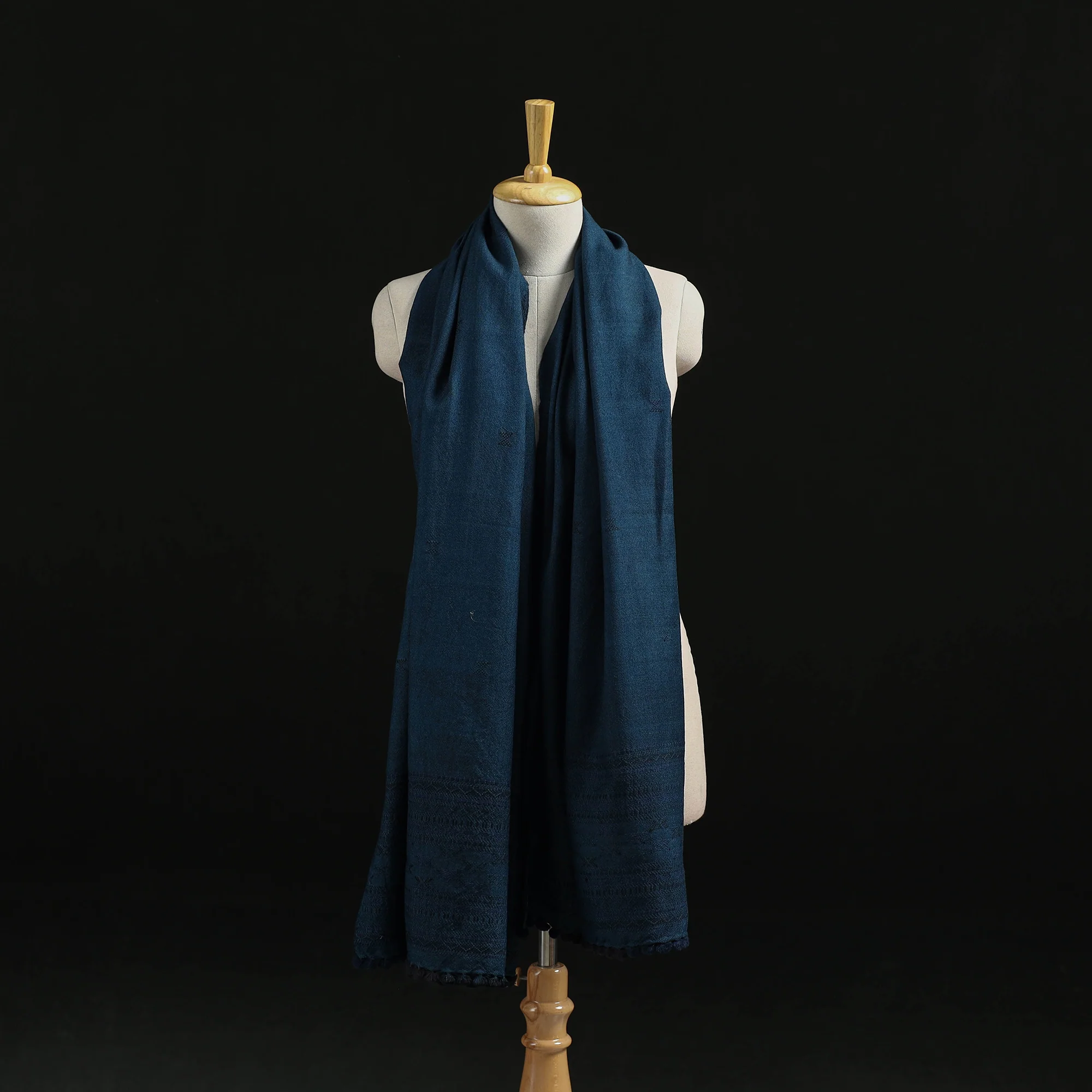 Blue - Kutch Handwoven Merino Wool Dhabla Shawl 77 - Image 3