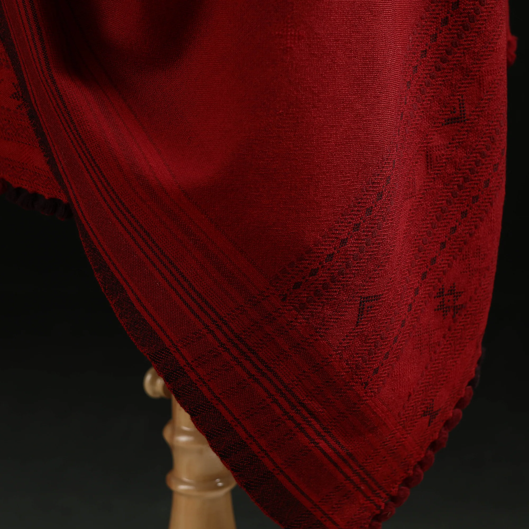 Red - Kutch Handwoven Merino Wool Dhabla Shawl 79 - Image 4