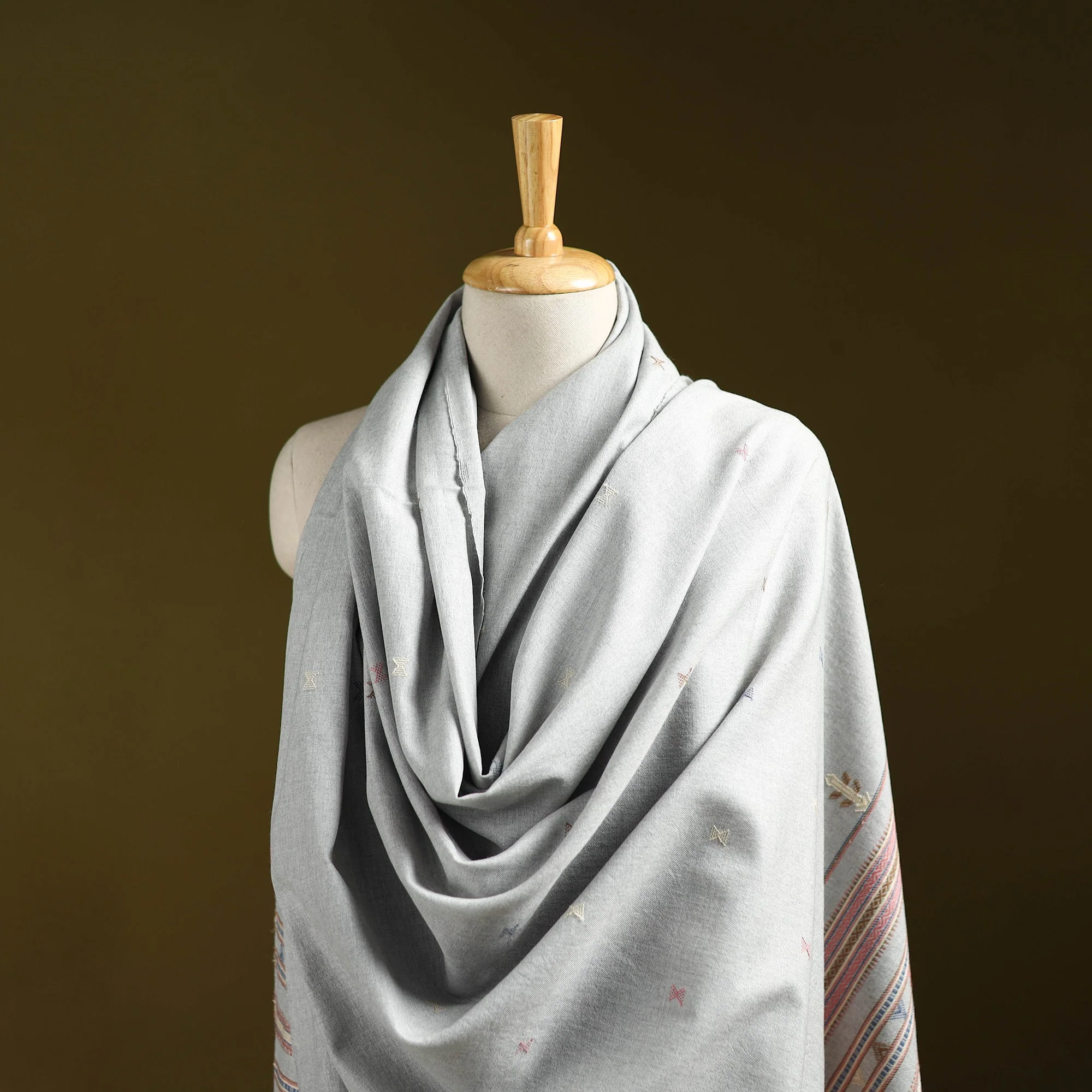 Grey - Kutch Handwoven Merino Wool Shawl 64 - Image 2
