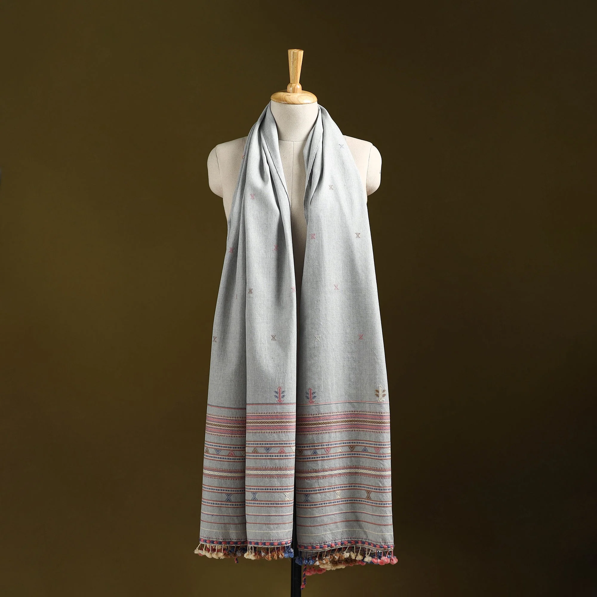 Grey - Kutch Handwoven Merino Wool Shawl 64 - Image 5
