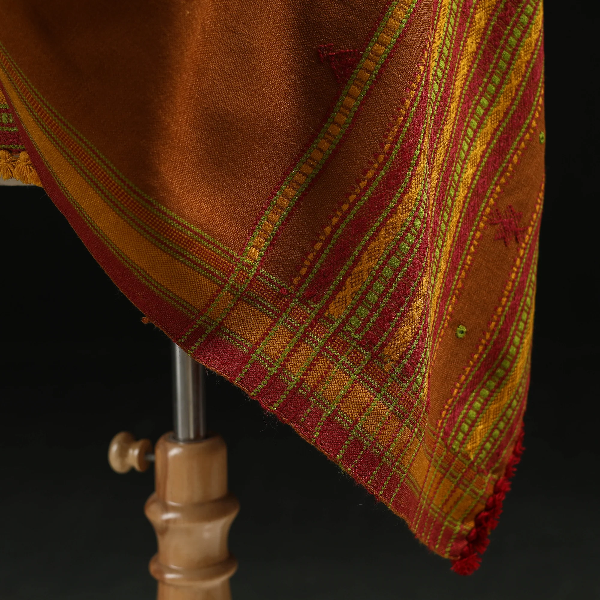 Brown -Kutch Handwoven Mirror Work Chomuk Buta Acrylic Wool Shawl 11 - Image 5