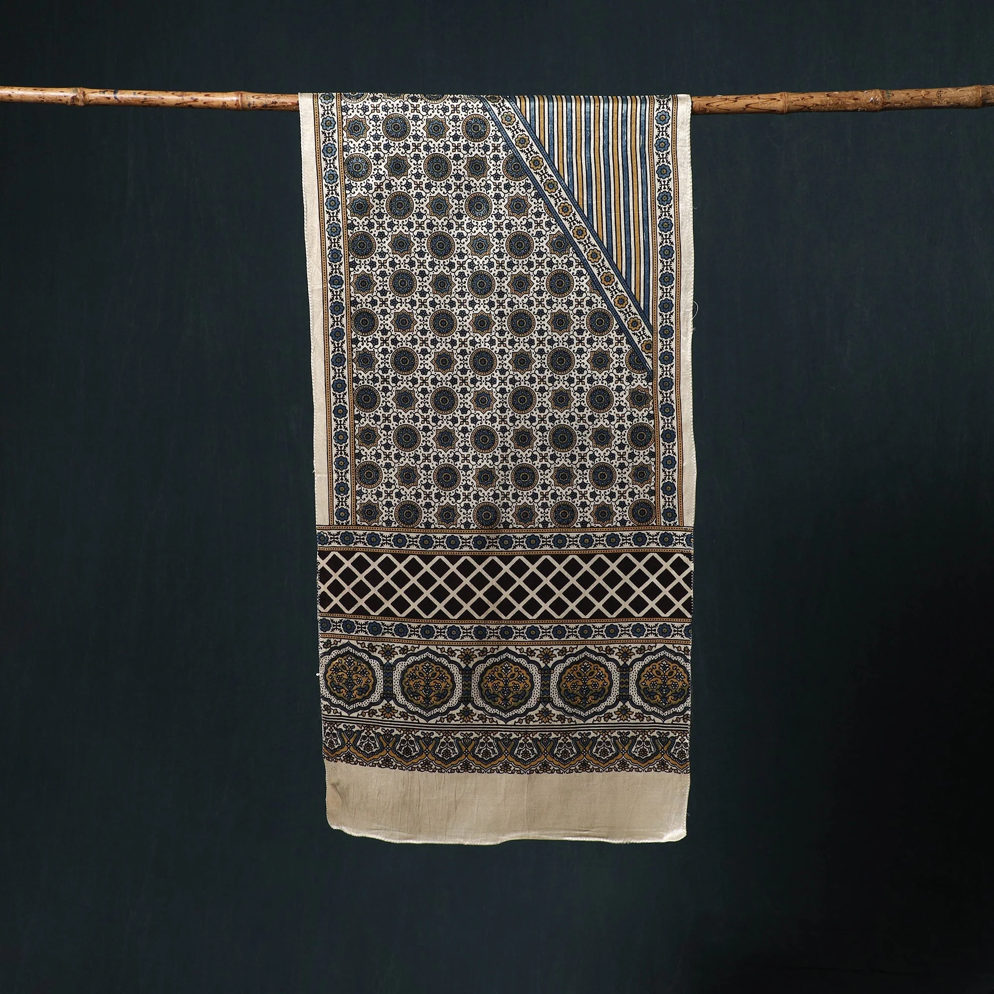 Beige - Kutch Printed Mashru Silk Stole 02 - Image 3