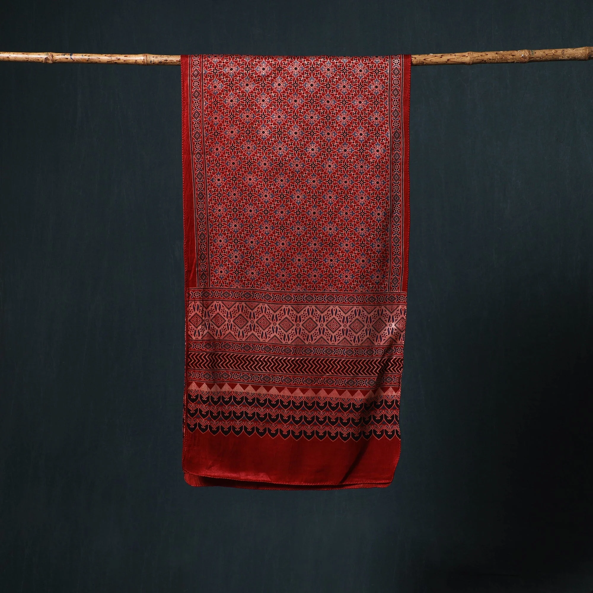 Red - Kutch Printed Mashru Silk Stole 14 - Image 3