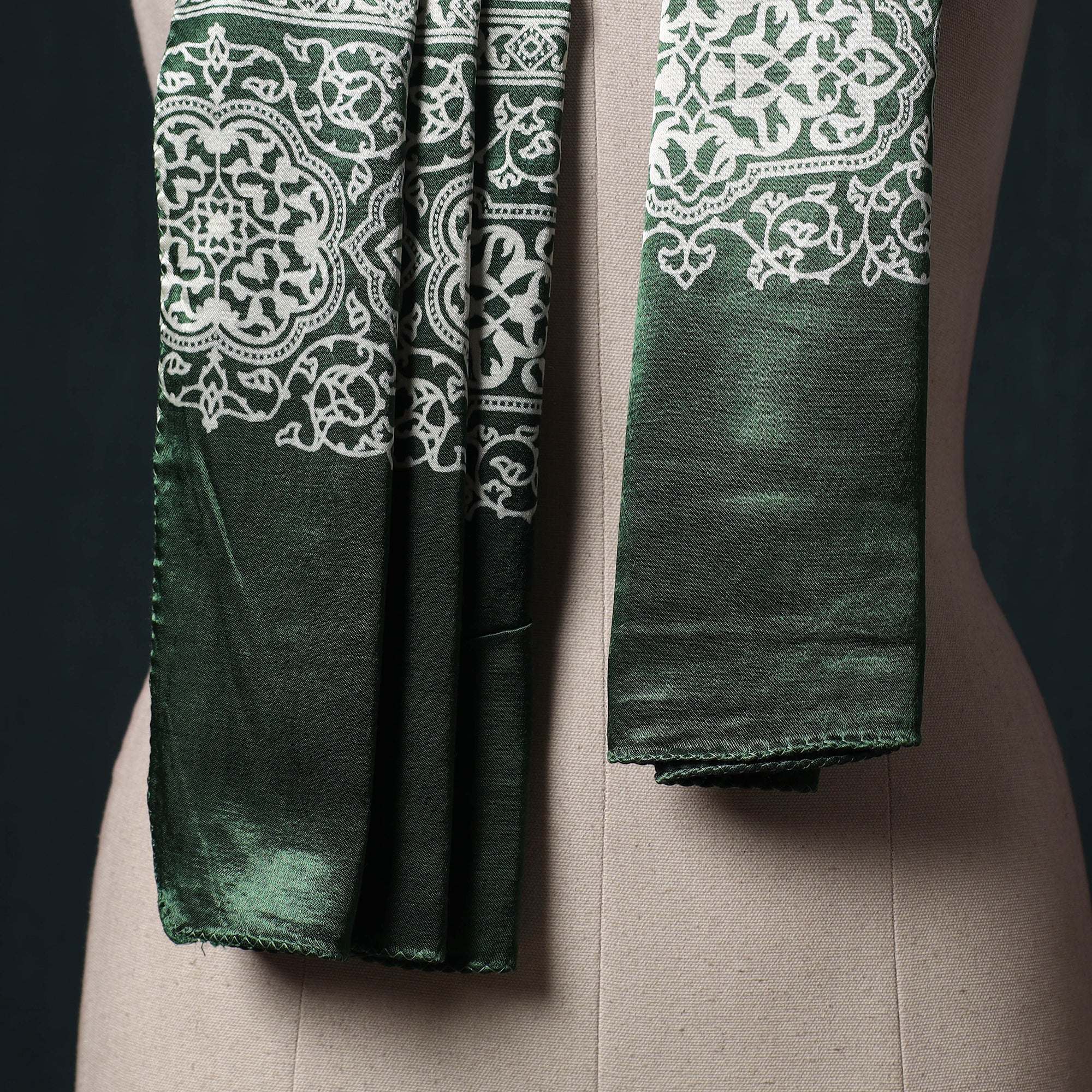 Green - Kutch Printed Mashru Silk Stole 23 - Image 2