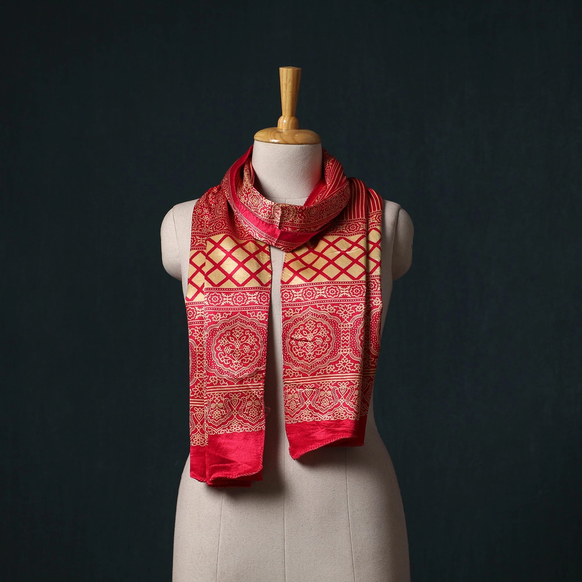 Pink - Kutch Printed Mashru Silk Stole 26