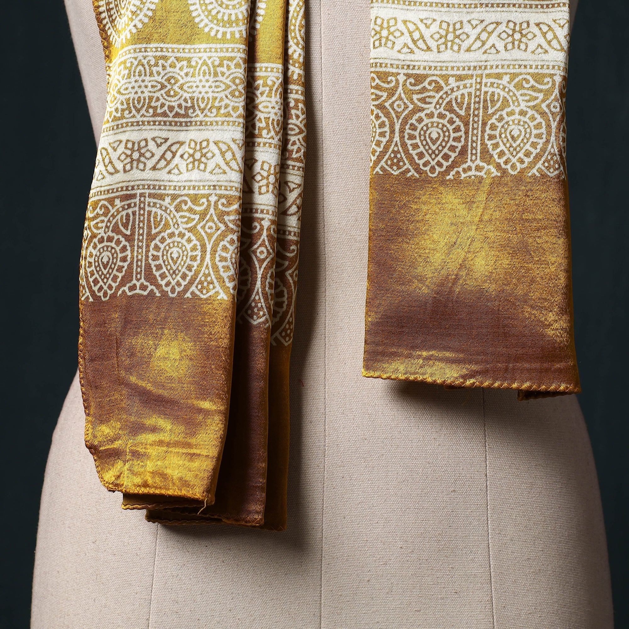 Yellow - Kutch Printed Mashru Silk Stole 34 - Image 2