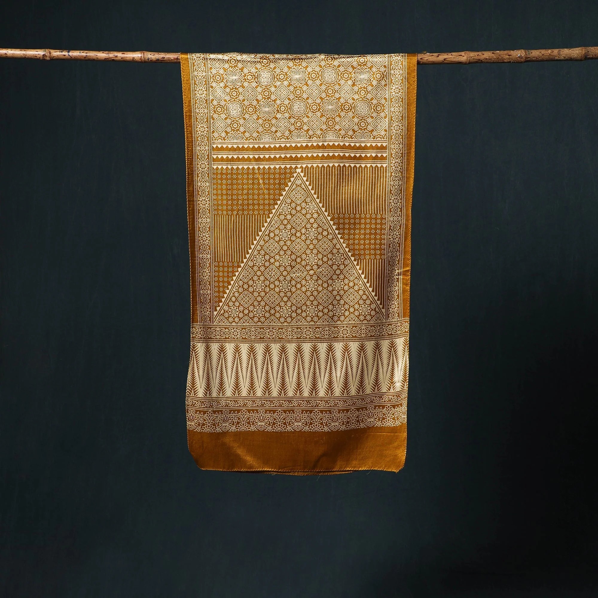 Yellow - Kutch Printed Mashru Silk Stole 37 - Image 3