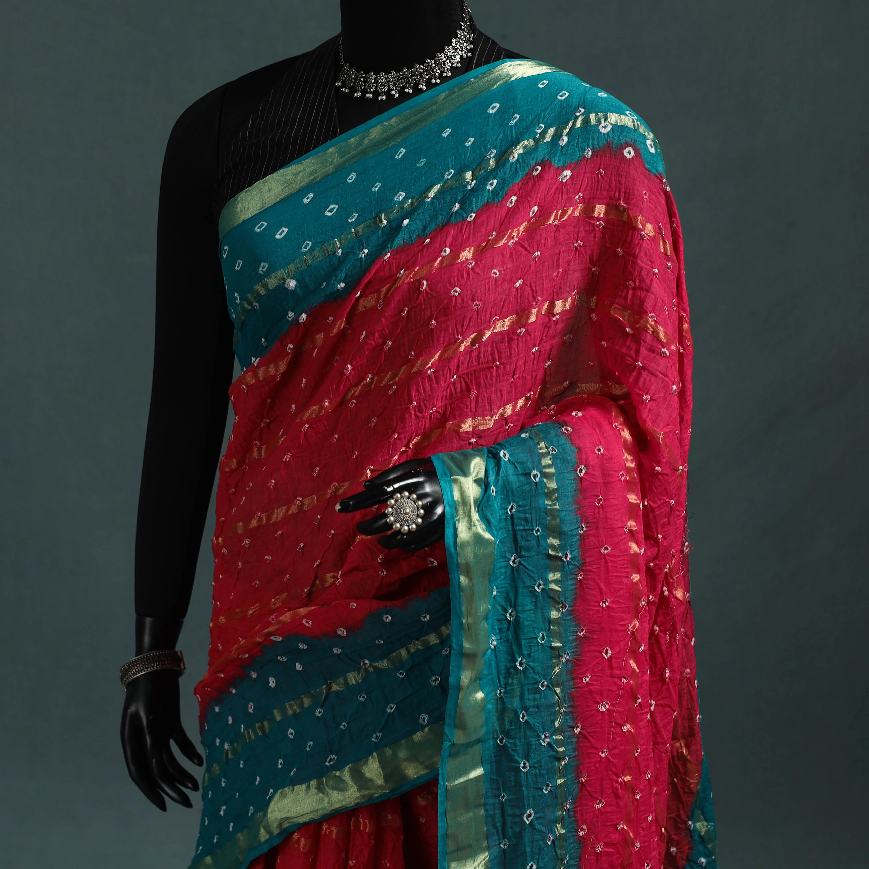 Kutch Tie-Dye Bandhani Cotton Saree with Blouse Piece 14 - Image 2