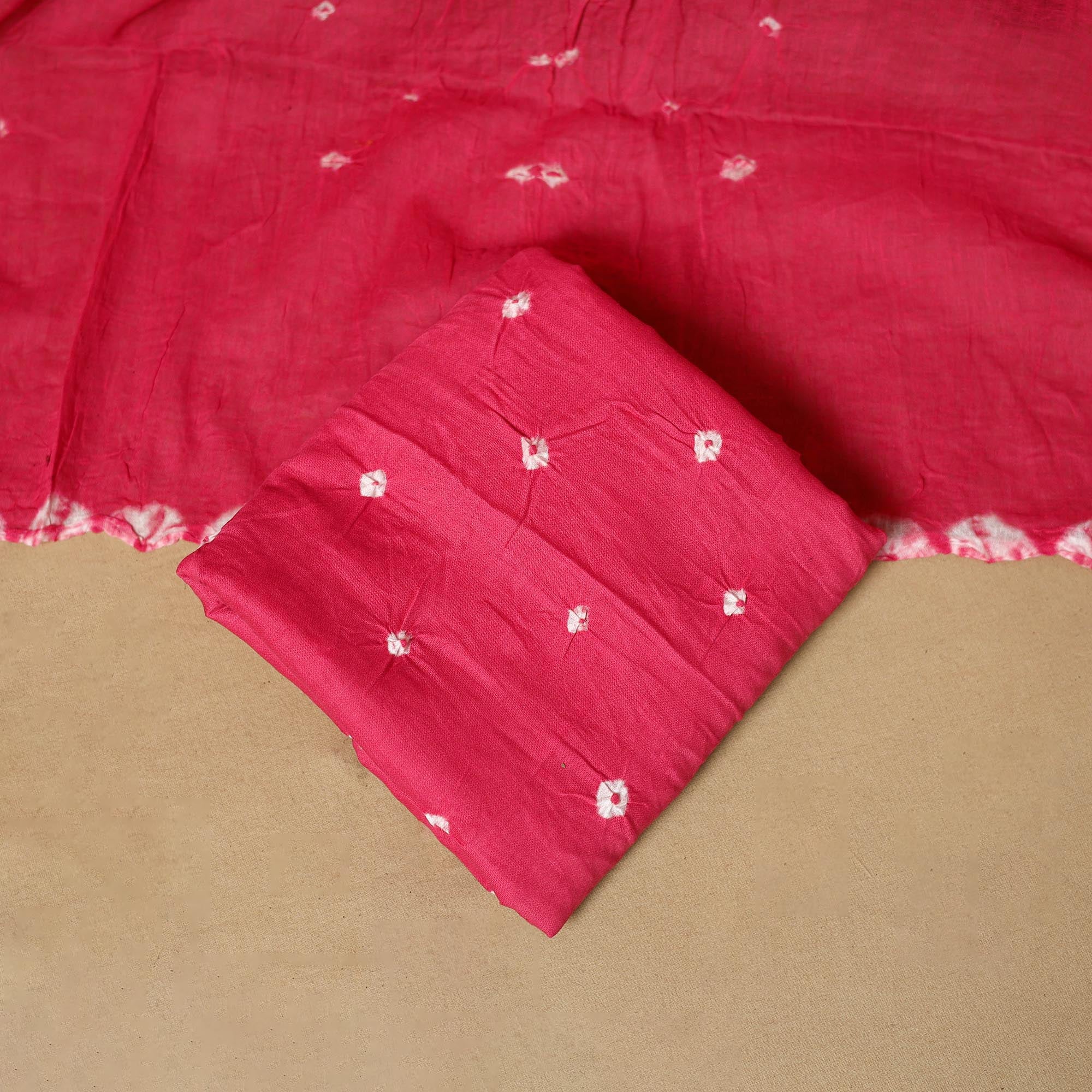 Pink - Kutch Tie-Dye Bandhani Satin Cotton 3pc Unstitched Dress Material 08 - Image 5
