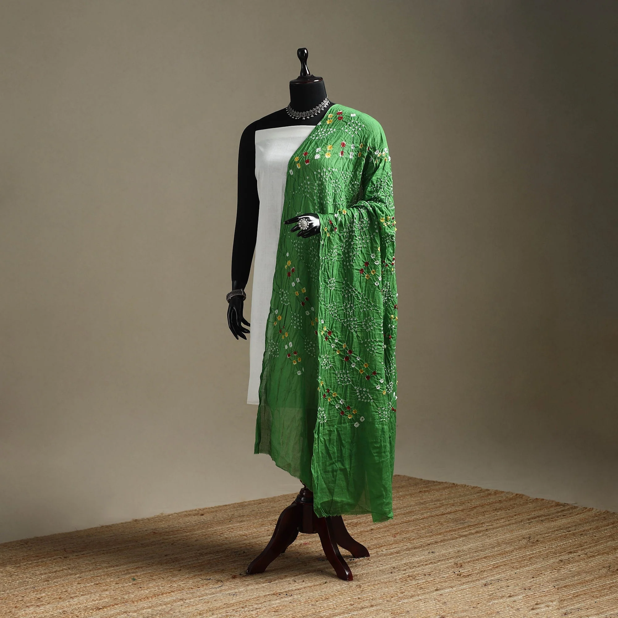 Green - Kutch Tie-Dye Cotton Bandhani Dupatta 103