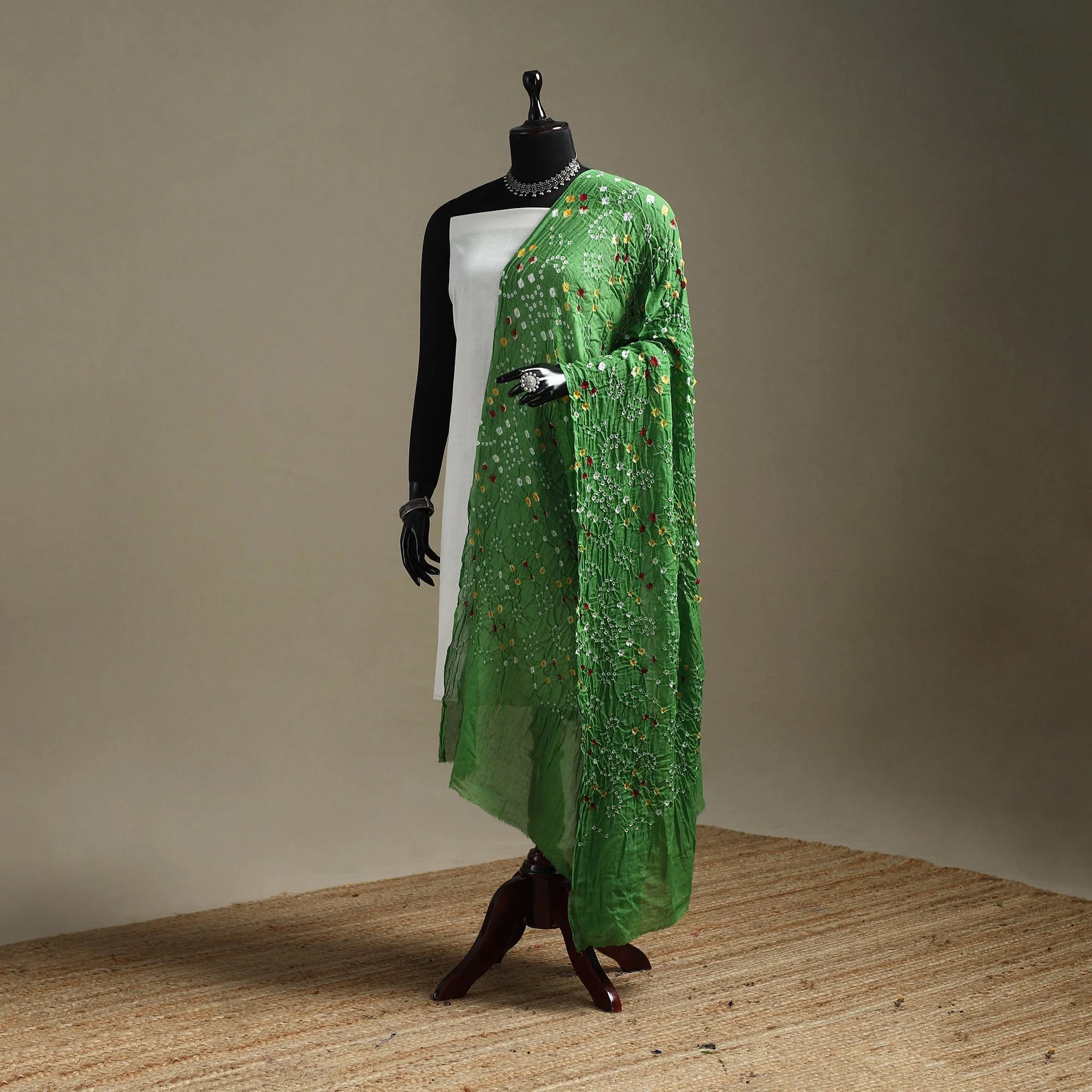 Green - Kutch Tie-Dye Cotton Bandhani Dupatta 119