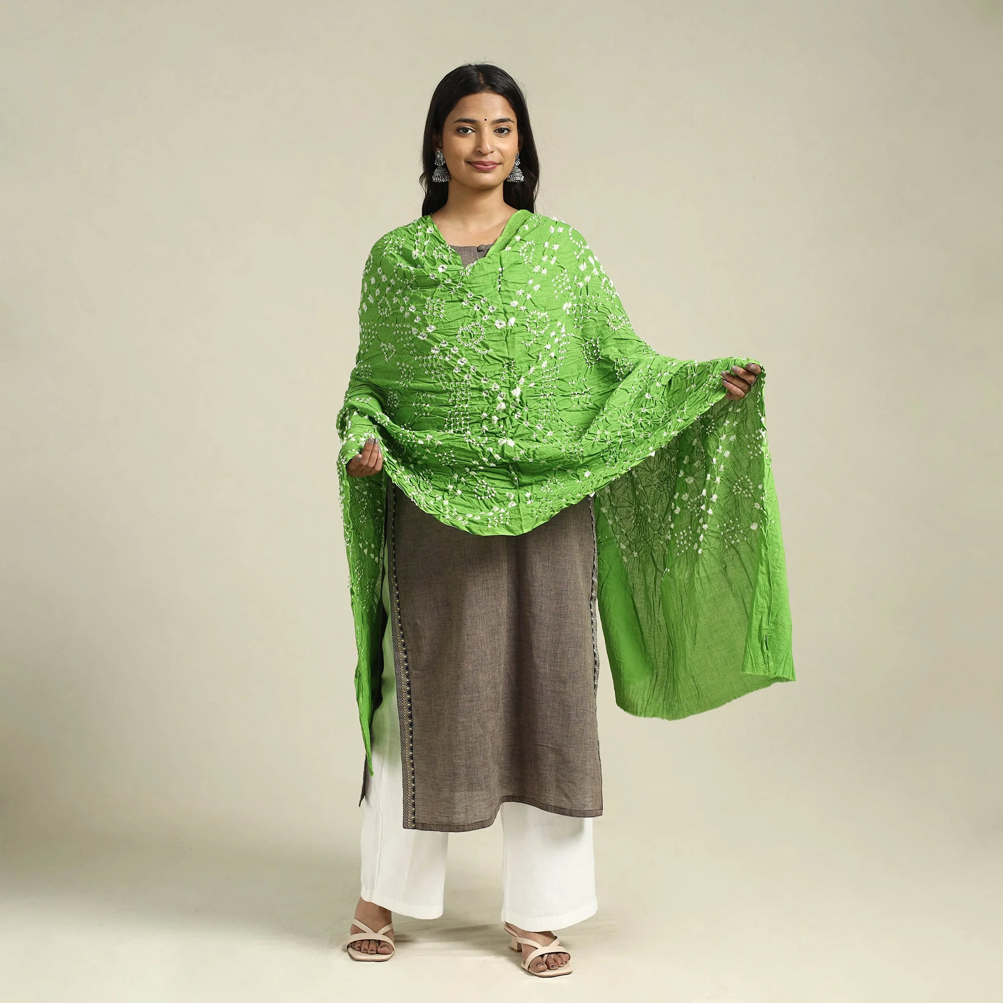 Green - Kutch Tie-Dye Cotton Bandhani Dupatta 21