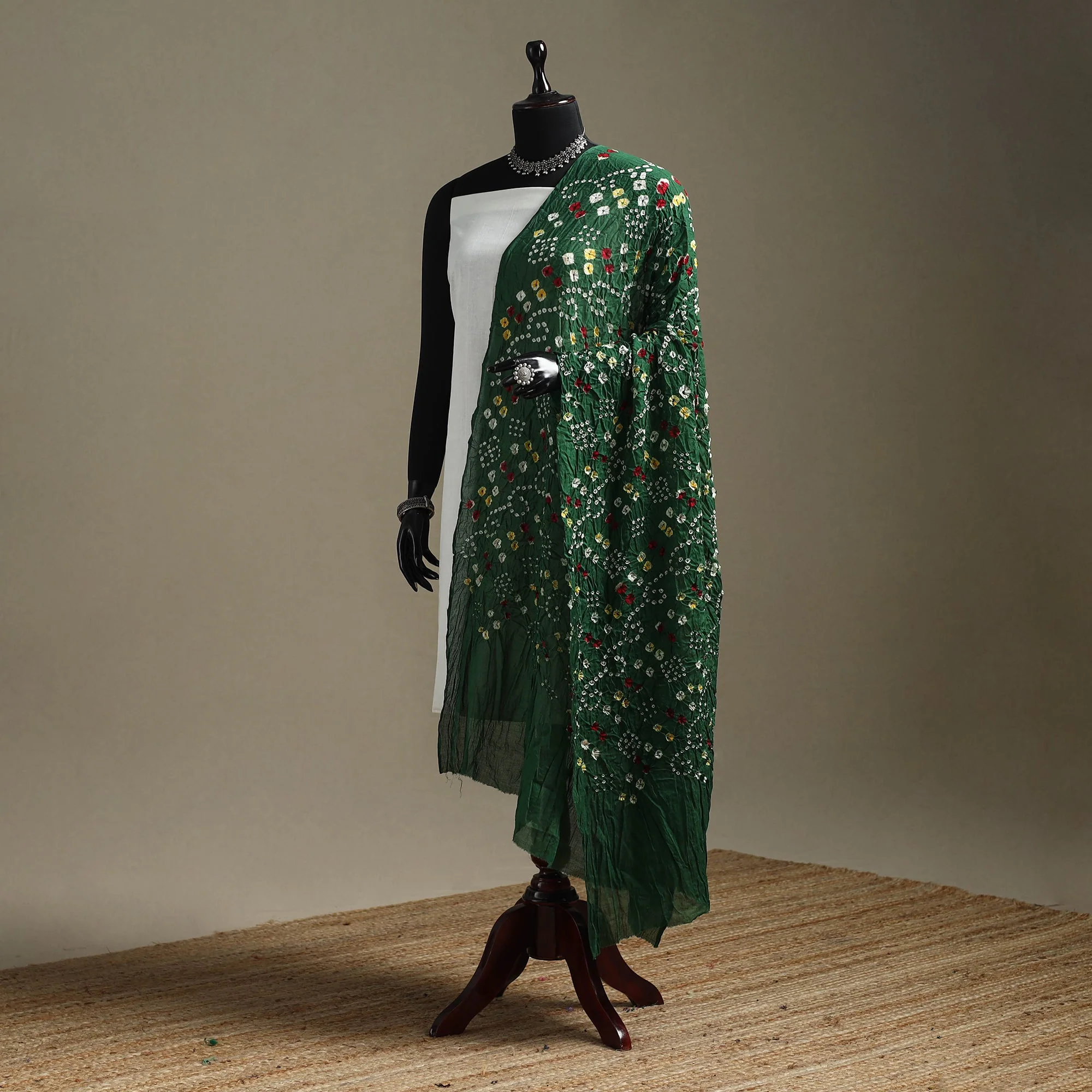 Green - Kutch Tie-Dye Cotton Bandhani Dupatta 80