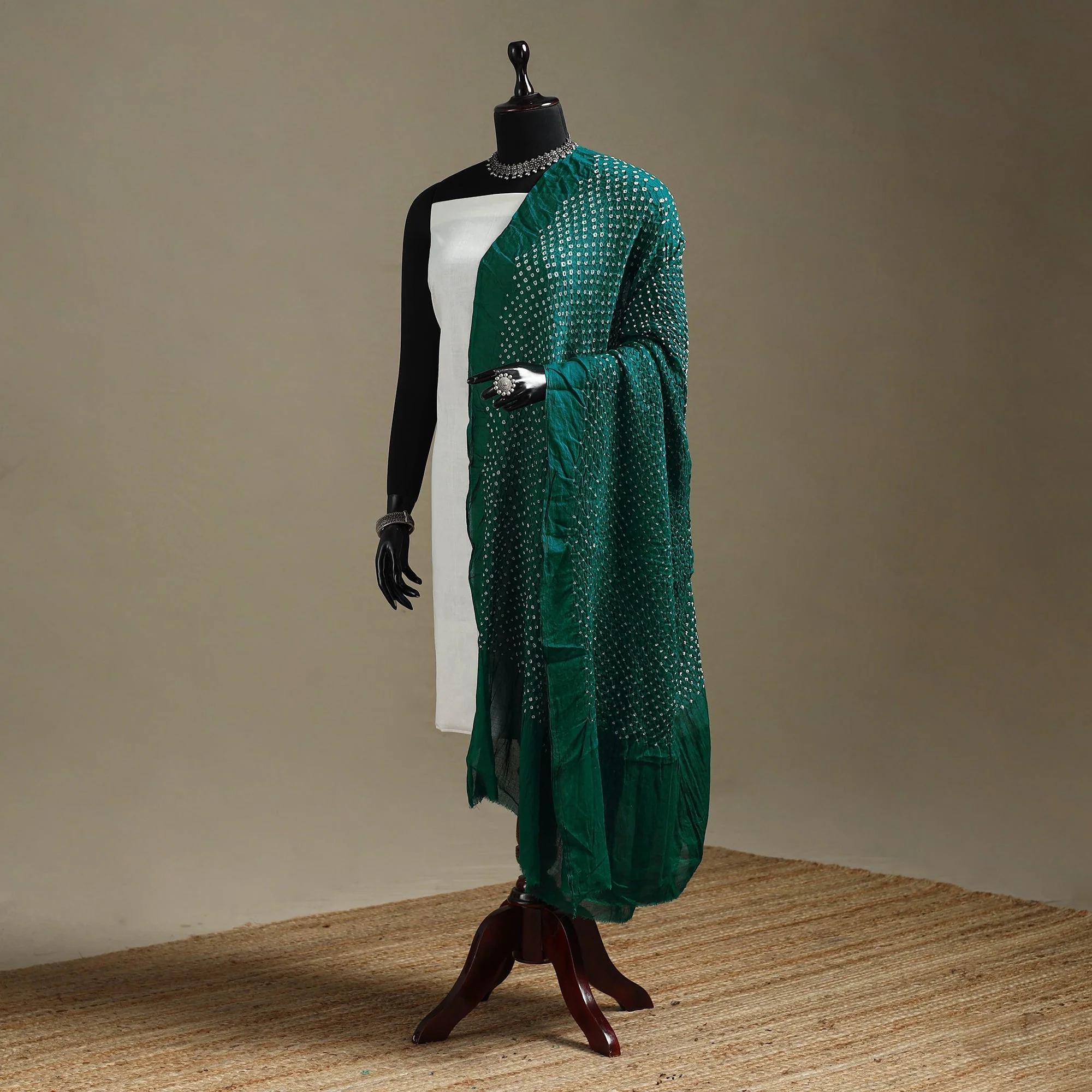 Green - Kutch Tie-Dye Cotton Heavy Bandhani Dupatta 11