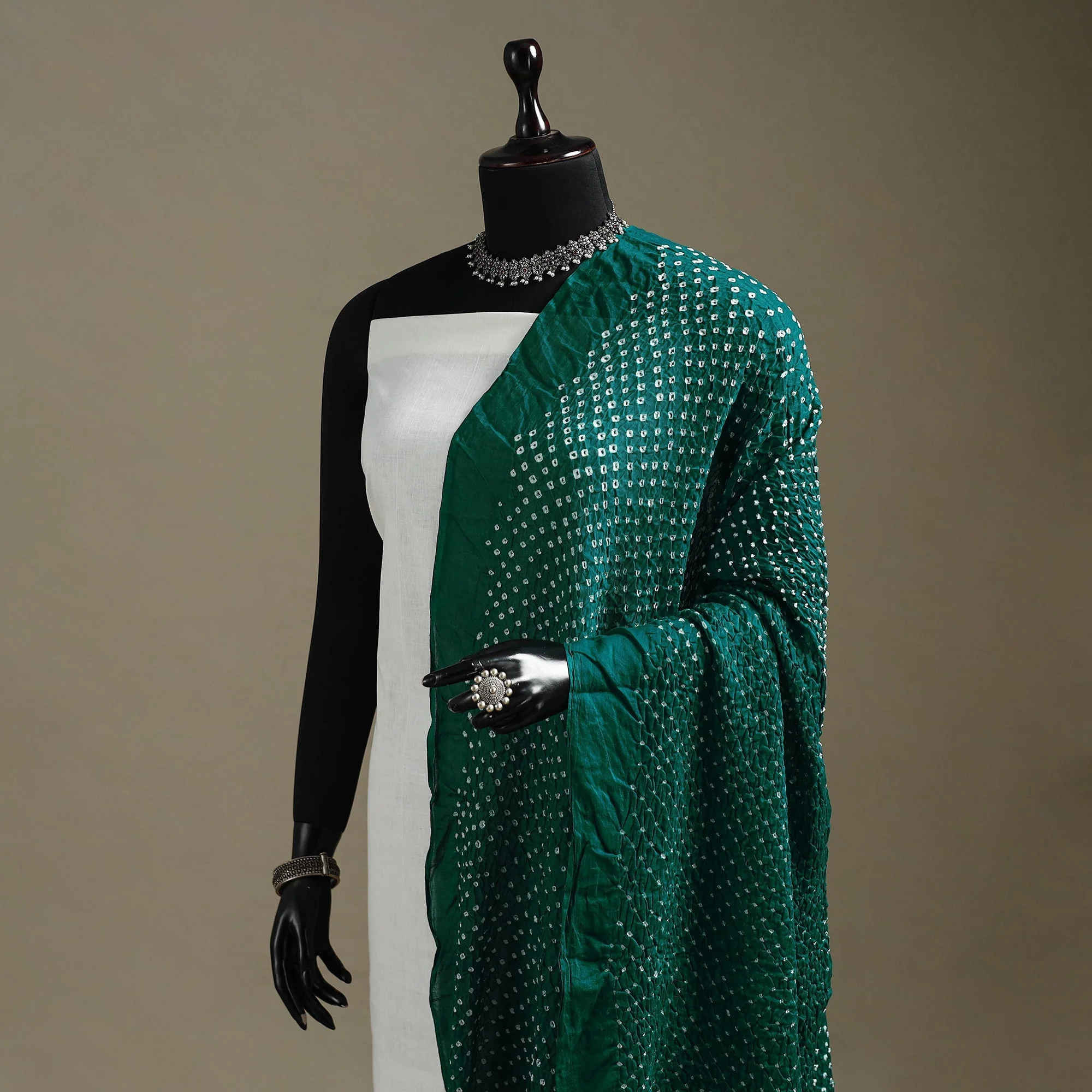 Green - Kutch Tie-Dye Cotton Heavy Bandhani Dupatta 11 - Image 2