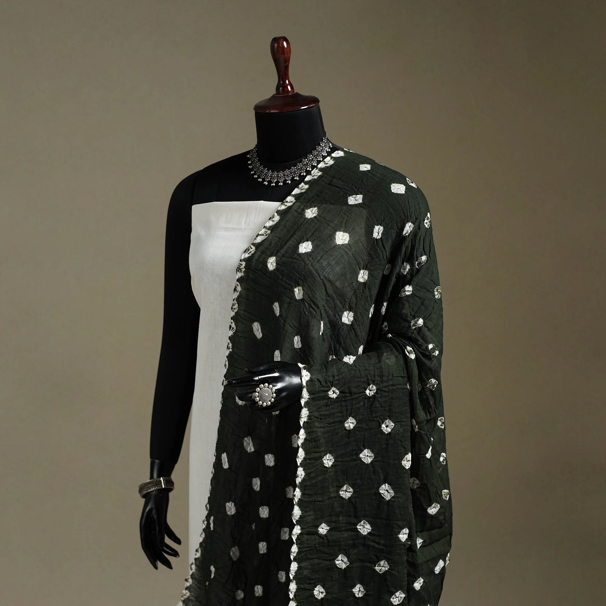Green - Kutch Tie-Dye Pure Mul Cotton Bandhani Dupatta 16 - Image 2