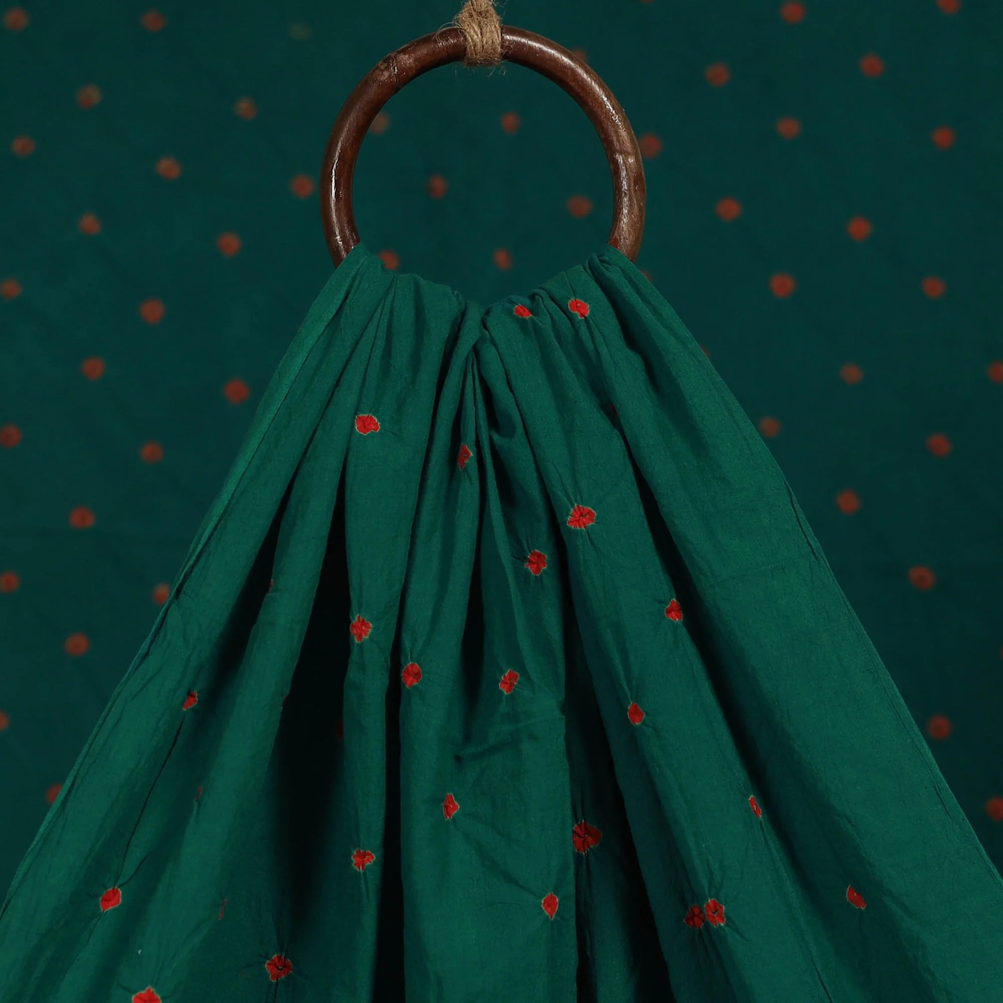 Green - Kutch Tie-Dye Pure Mul Cotton Bandhani Fabric 14 - Image 3