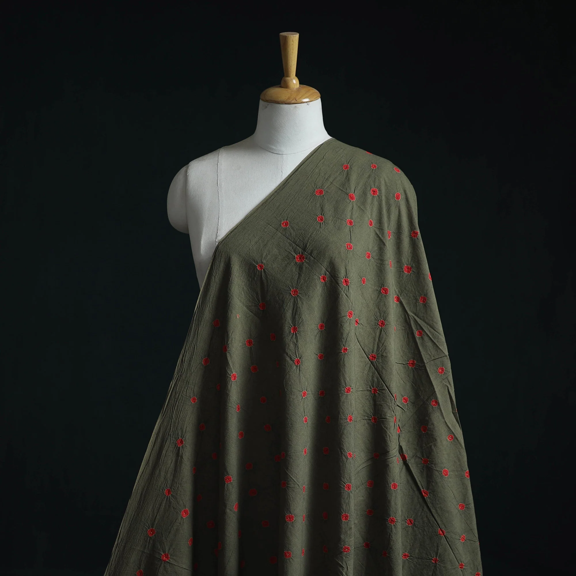Green - Kutch Tie-Dye Pure Mul Cotton Bandhani Fabric 16