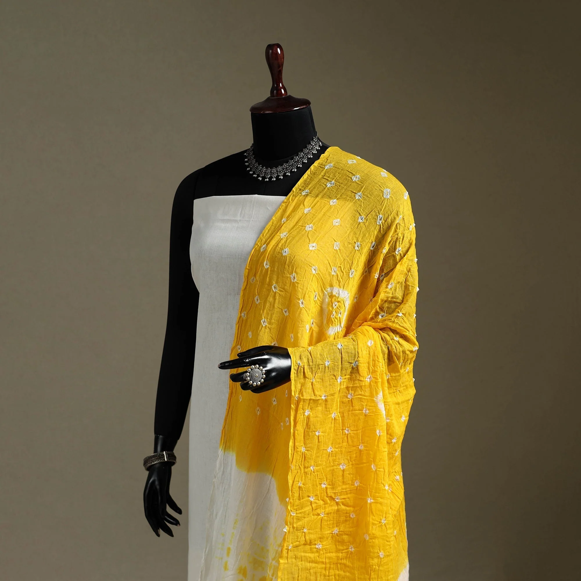 Yellow - Kutch Tie-Dye Pure Mul Cotton Shibori Bandhani Dupatta 36 - Image 2