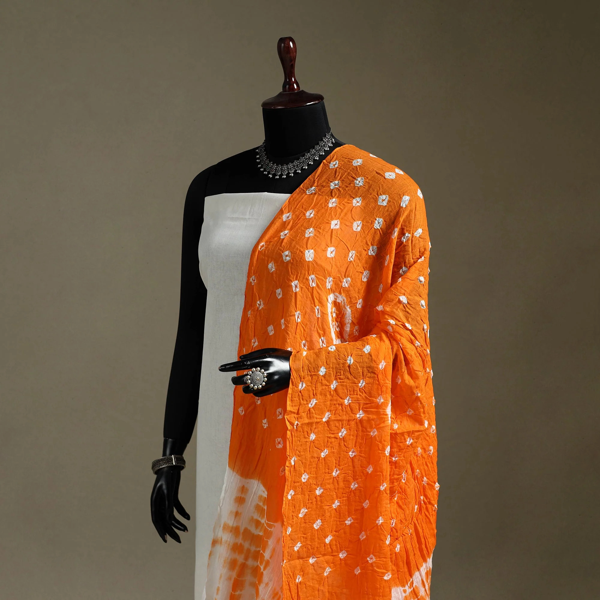 Orange - Kutch Tie-Dye Pure Mul Cotton Shibori Bandhani Dupatta 41 - Image 2