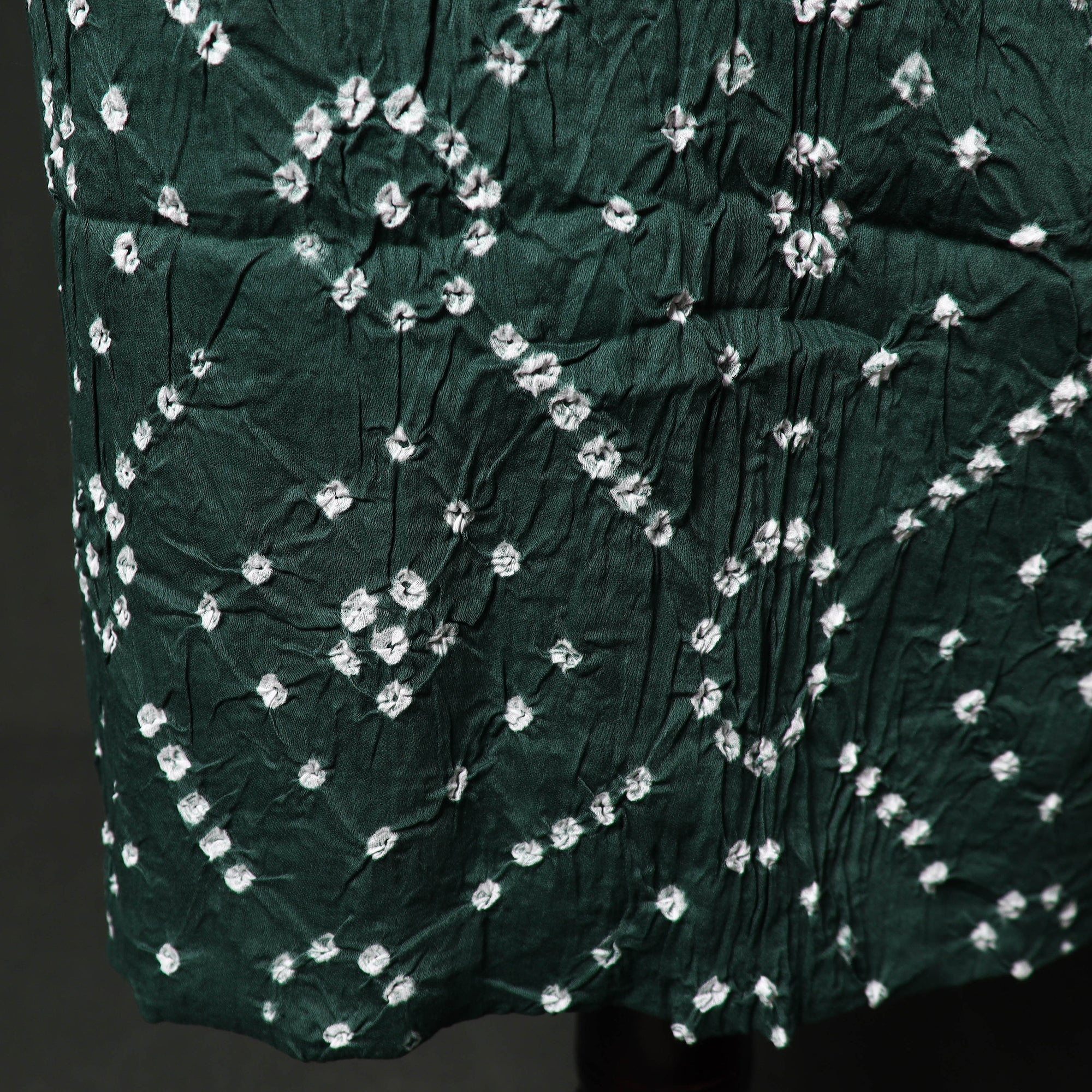 Green Kutch Tie-Dye Satin Cotton Bandhani 3pc Unstitched Dress Material 02 - Image 5