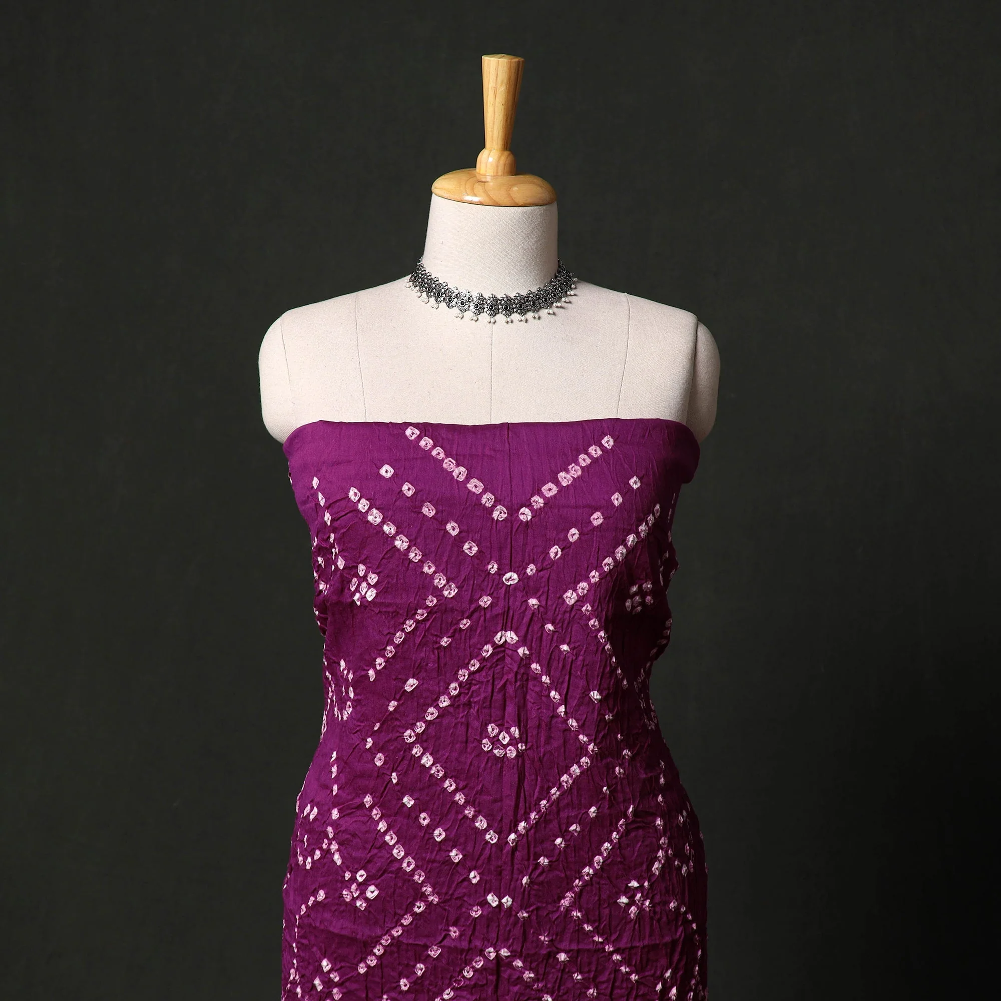 Purple - Kutch Tie-Dye Satin Cotton Bandhani 3pc Unstitched Dress Material 10 - Image 2
