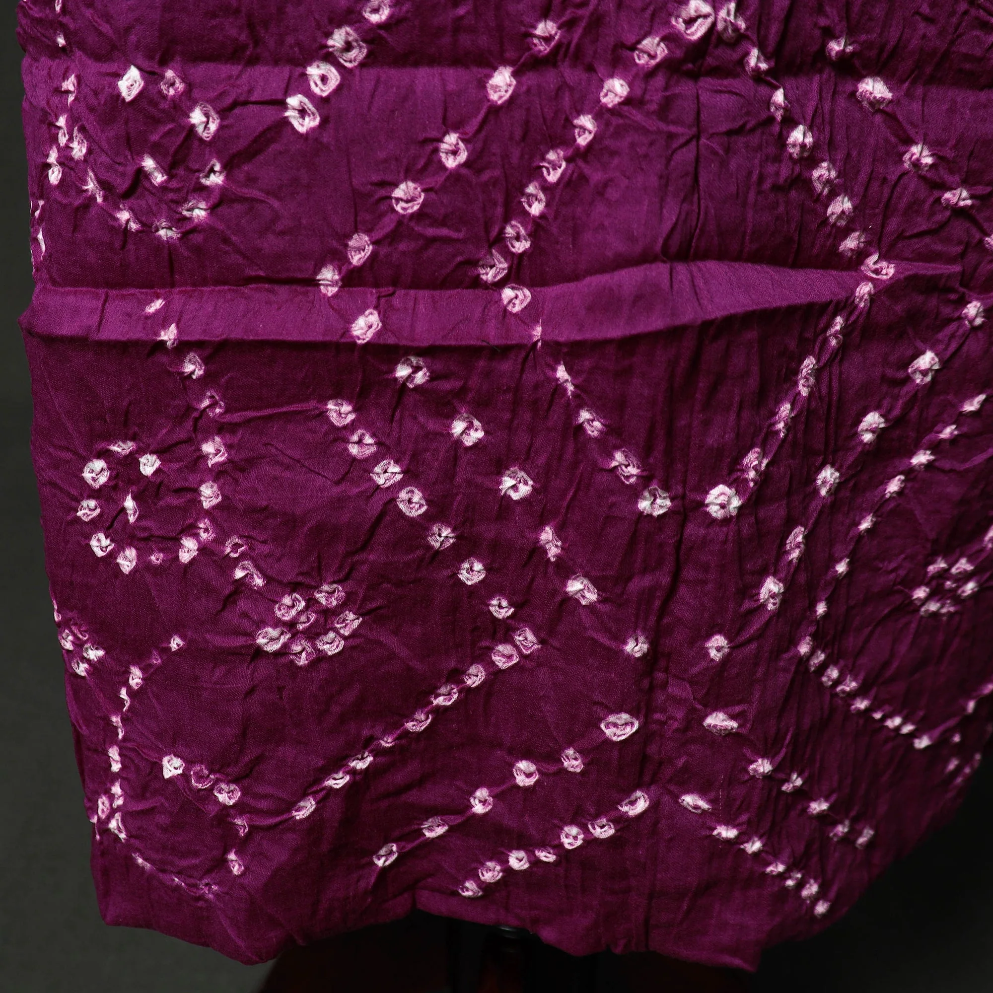 Purple - Kutch Tie-Dye Satin Cotton Bandhani 3pc Unstitched Dress Material 10 - Image 5