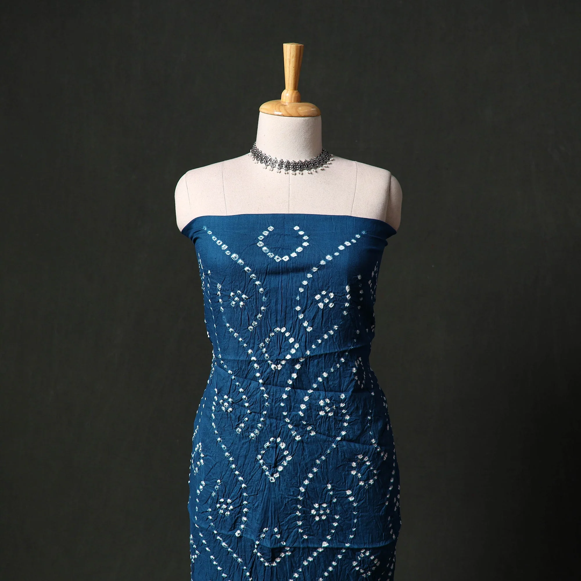 Blue - Kutch Tie-Dye Satin Cotton Bandhani 3pc Unstitched Dress Material 105 - Image 2
