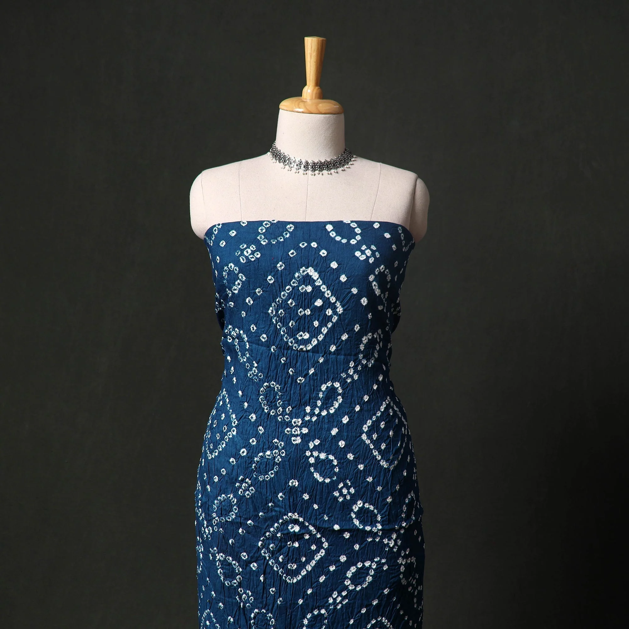 Blue - Kutch Tie-Dye Satin Cotton Bandhani 3pc Unstitched Dress Material 112 - Image 2