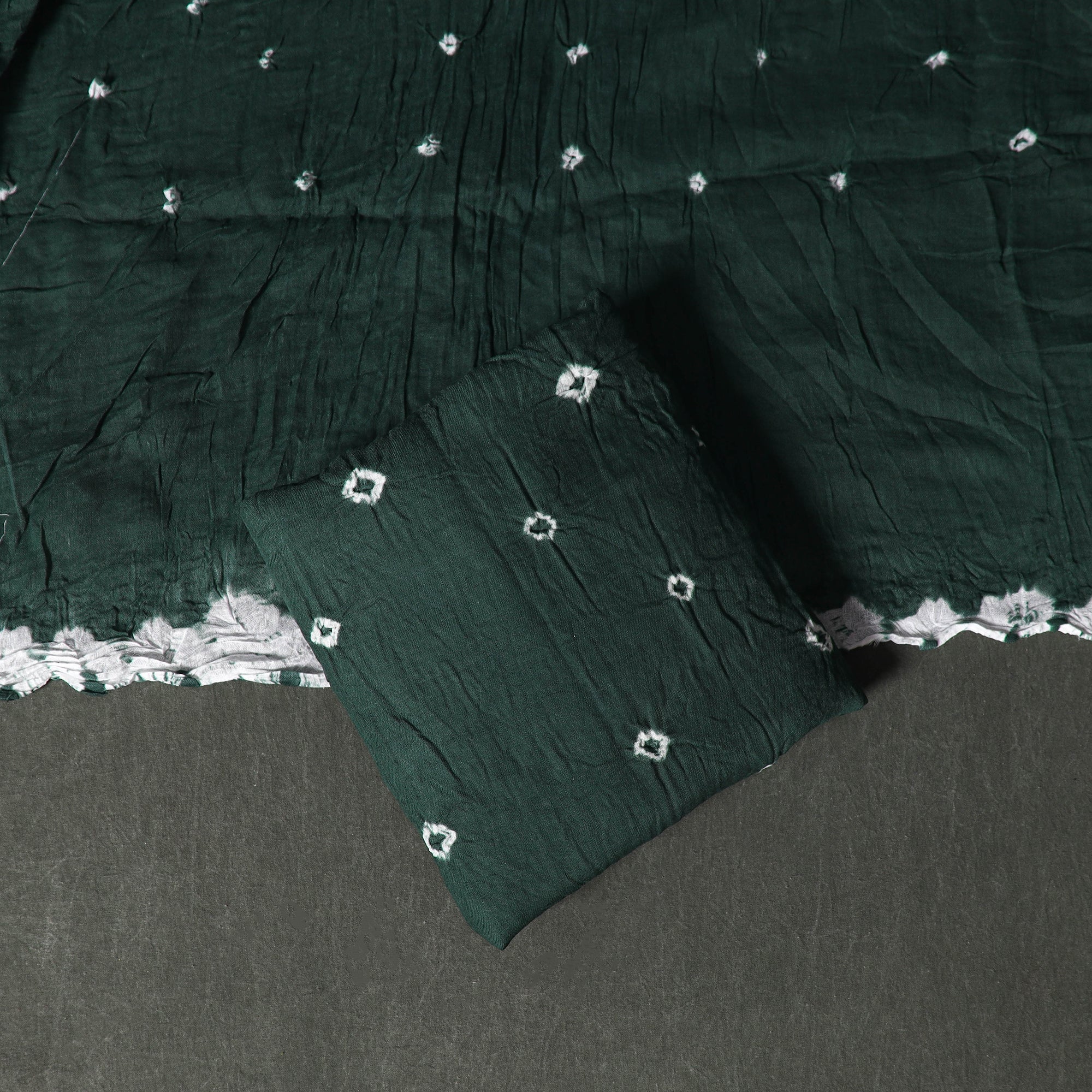 Green - Kutch Tie-Dye Satin Cotton Bandhani 3pc Unstitched Dress Material 116 - Image 4