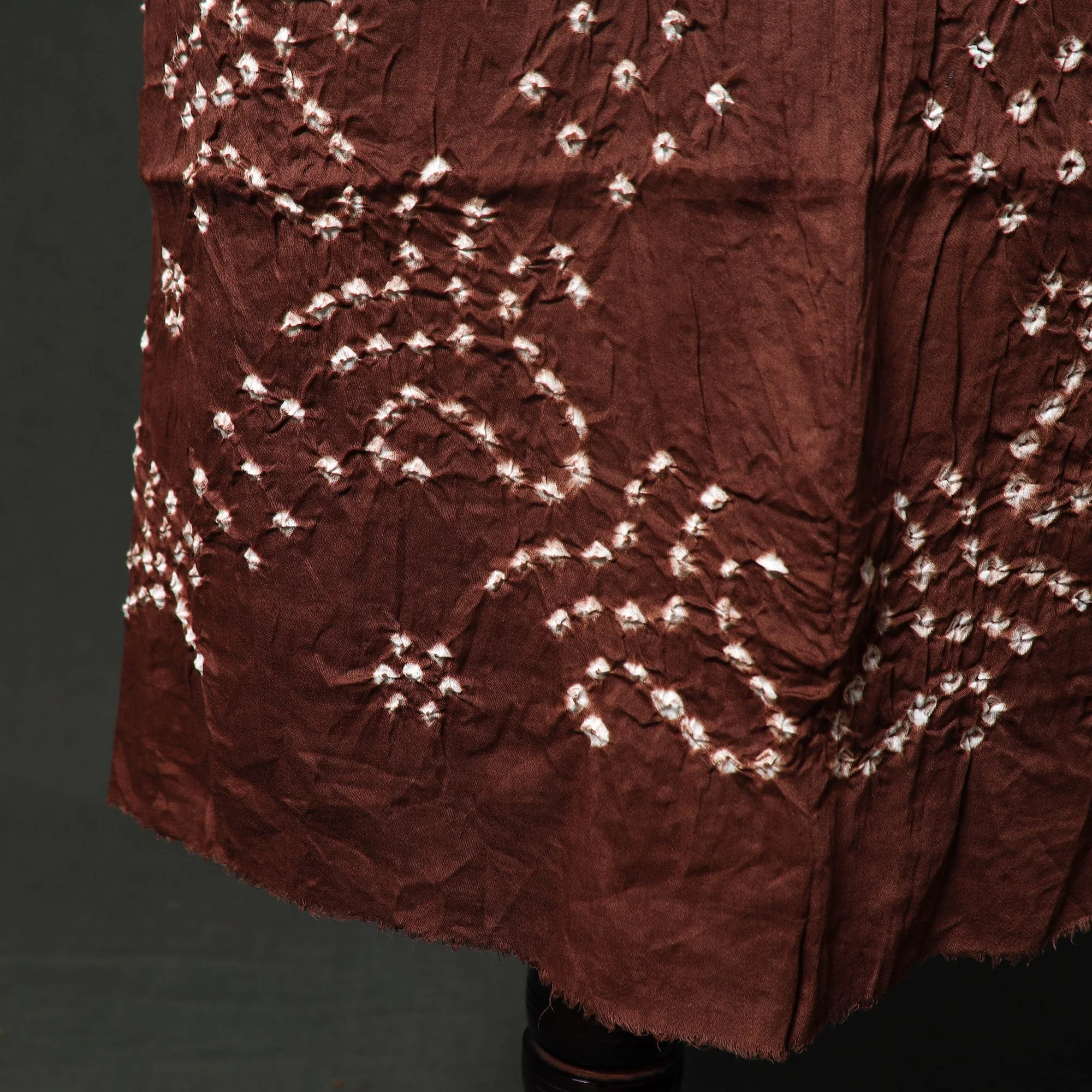 Brown - Kutch Tie-Dye Satin Cotton Bandhani 3pc Unstitched Dress Material 120 - Image 5