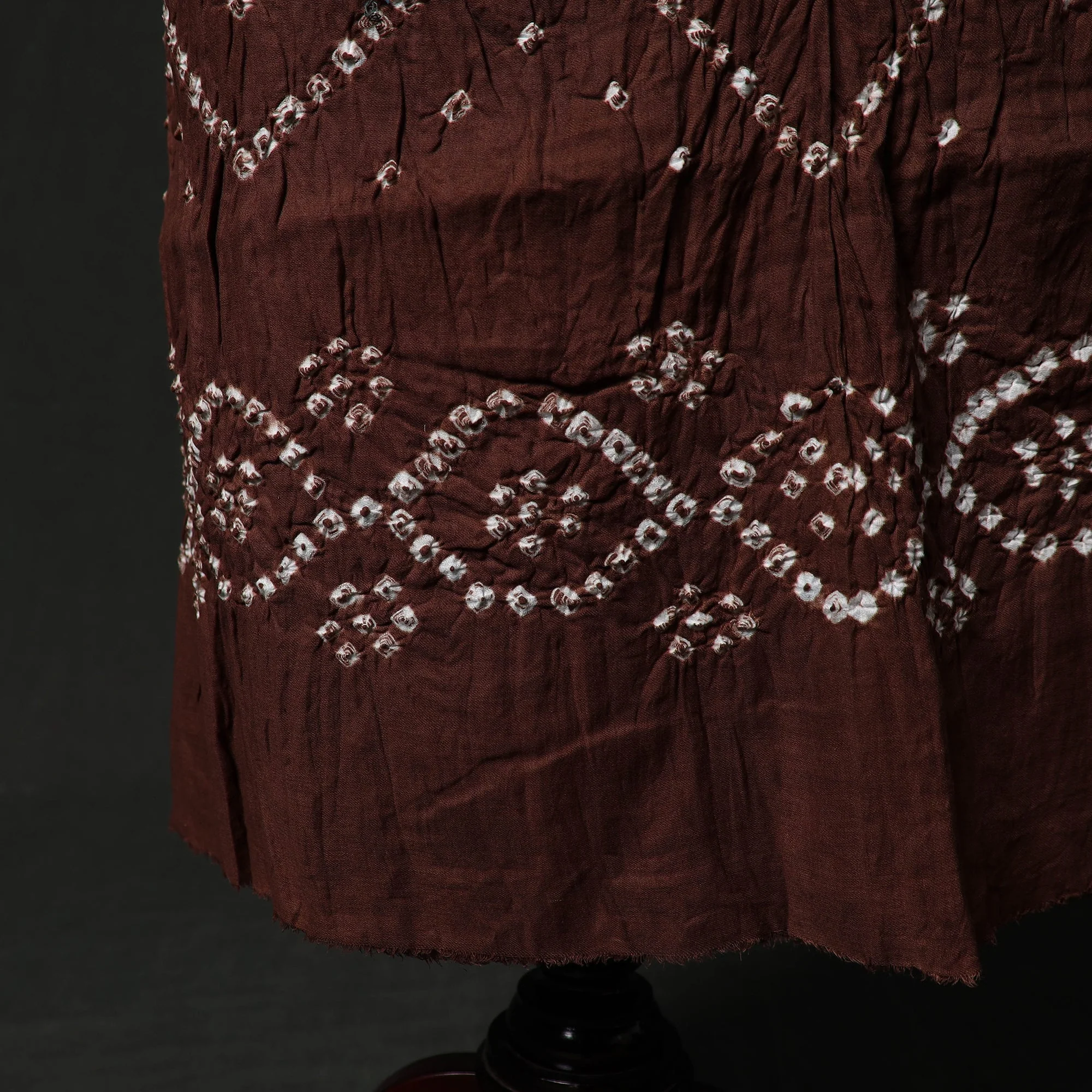 Brown - Kutch Tie-Dye Satin Cotton Bandhani 3pc Unstitched Dress Material 135 - Image 5