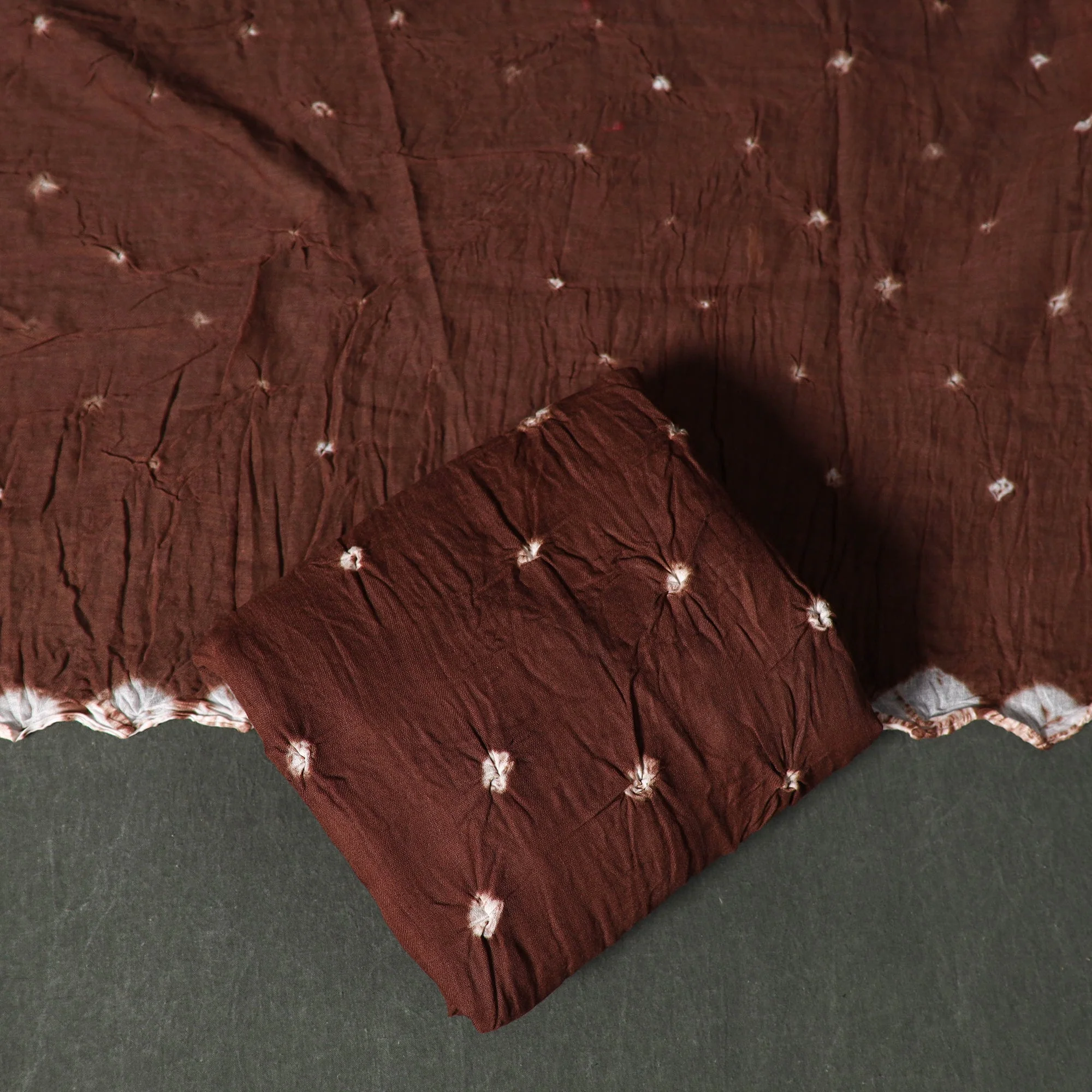 Brown - Kutch Tie-Dye Satin Cotton Bandhani 3pc Unstitched Dress Material 19 - Image 4