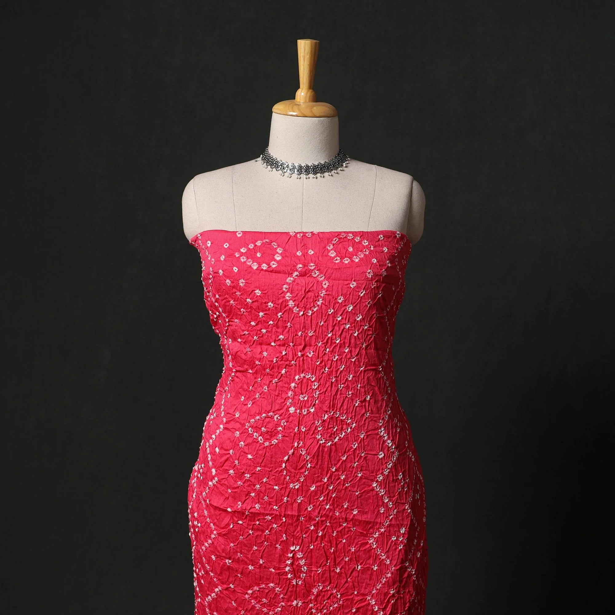 Pink - Kutch Tie-Dye Satin Cotton Bandhani 3pc Unstitched Dress Material 191 - Image 2