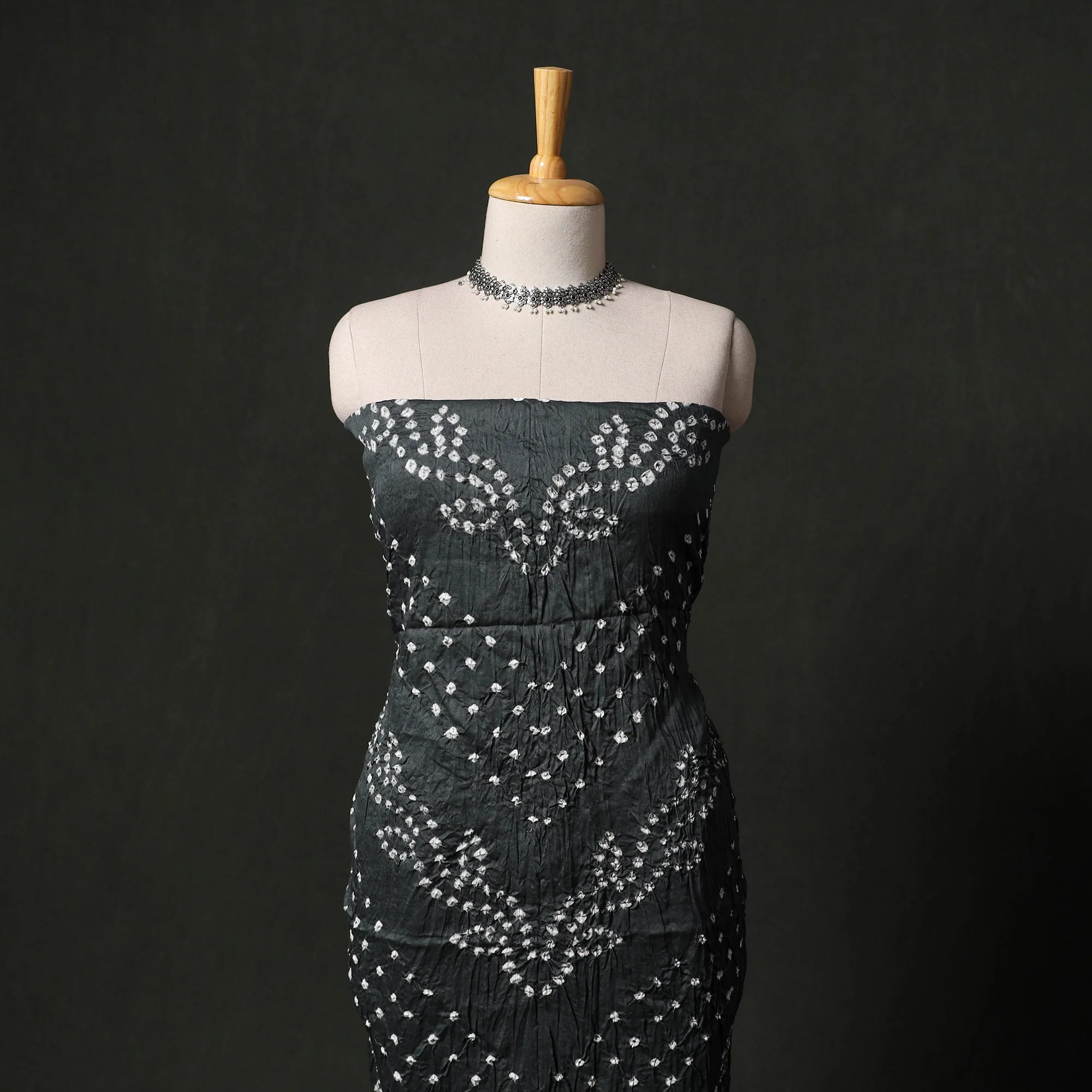 Grey - Kutch Tie-Dye Satin Cotton Bandhani 3pc Unstitched Dress Material 196 - Image 2
