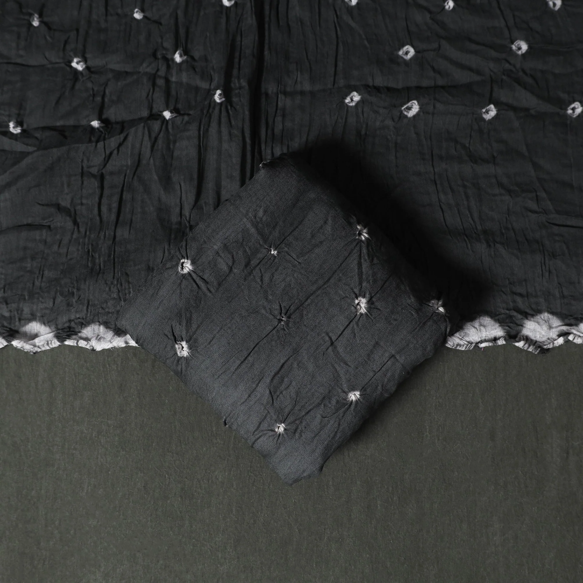 Grey - Kutch Tie-Dye Satin Cotton Bandhani 3pc Unstitched Dress Material 196 - Image 4