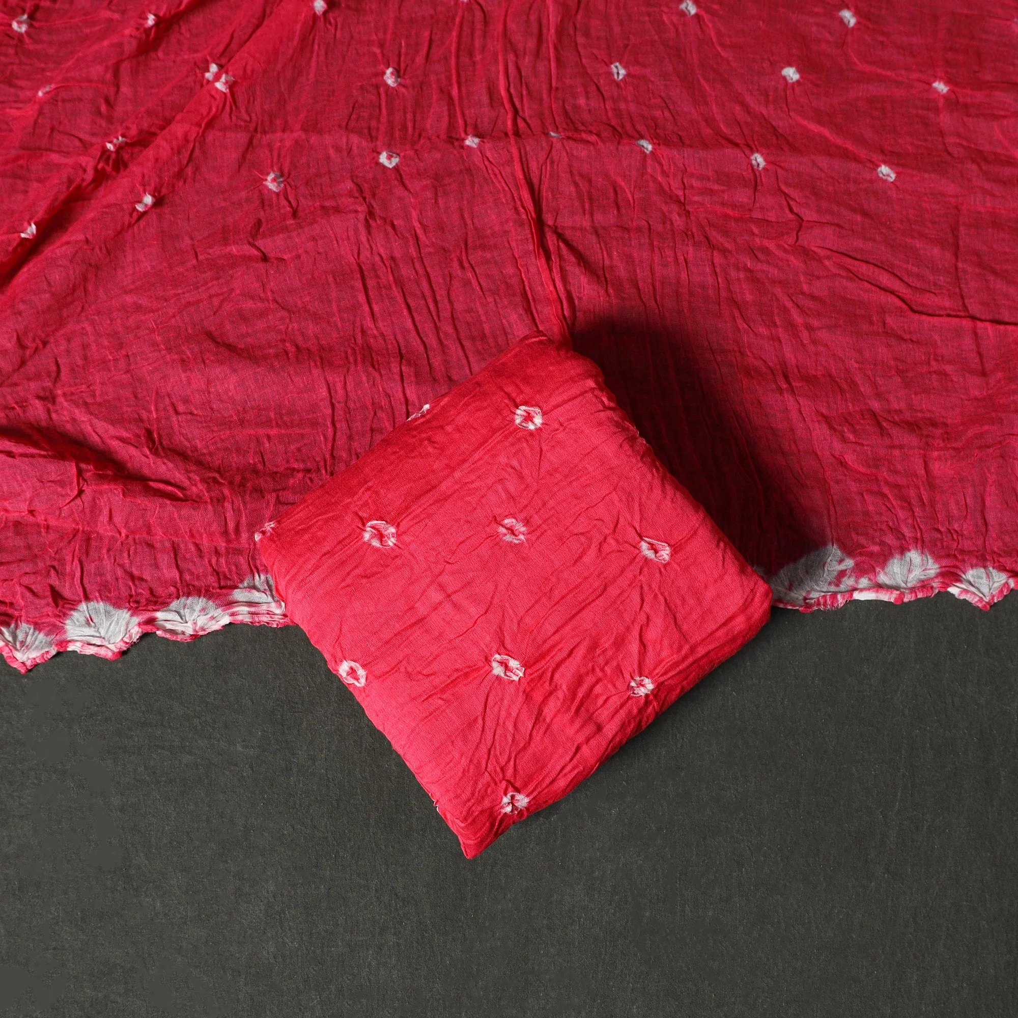 Pink - Kutch Tie-Dye Satin Cotton Bandhani 3pc Unstitched Dress Material 219 - Image 4