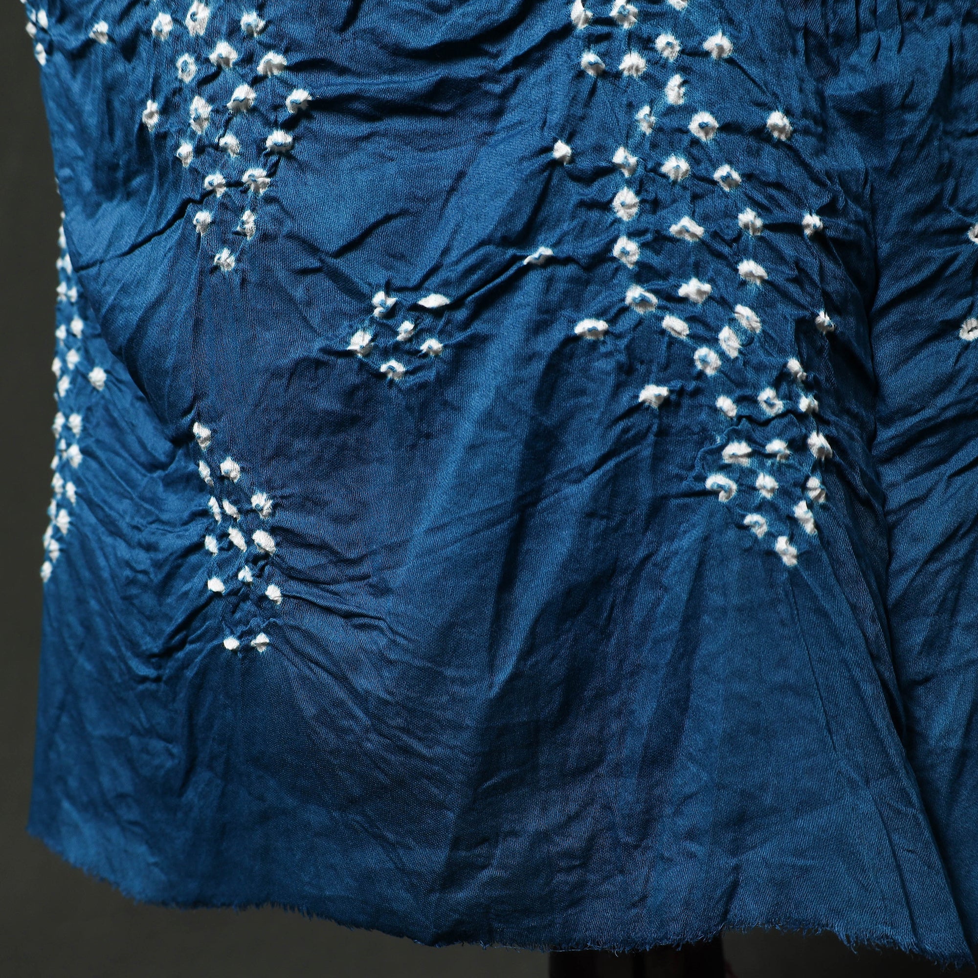 Blue - Kutch Tie-Dye Satin Cotton Bandhani 3pc Unstitched Dress Material 228 - Image 5
