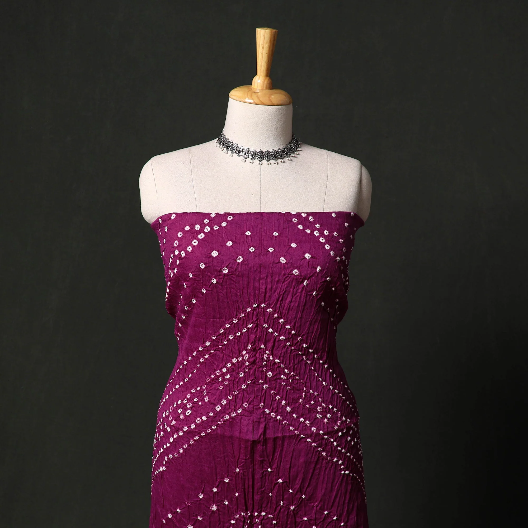 Purple - Kutch Tie-Dye Satin Cotton Bandhani 3pc Unstitched Dress Material 23 - Image 2