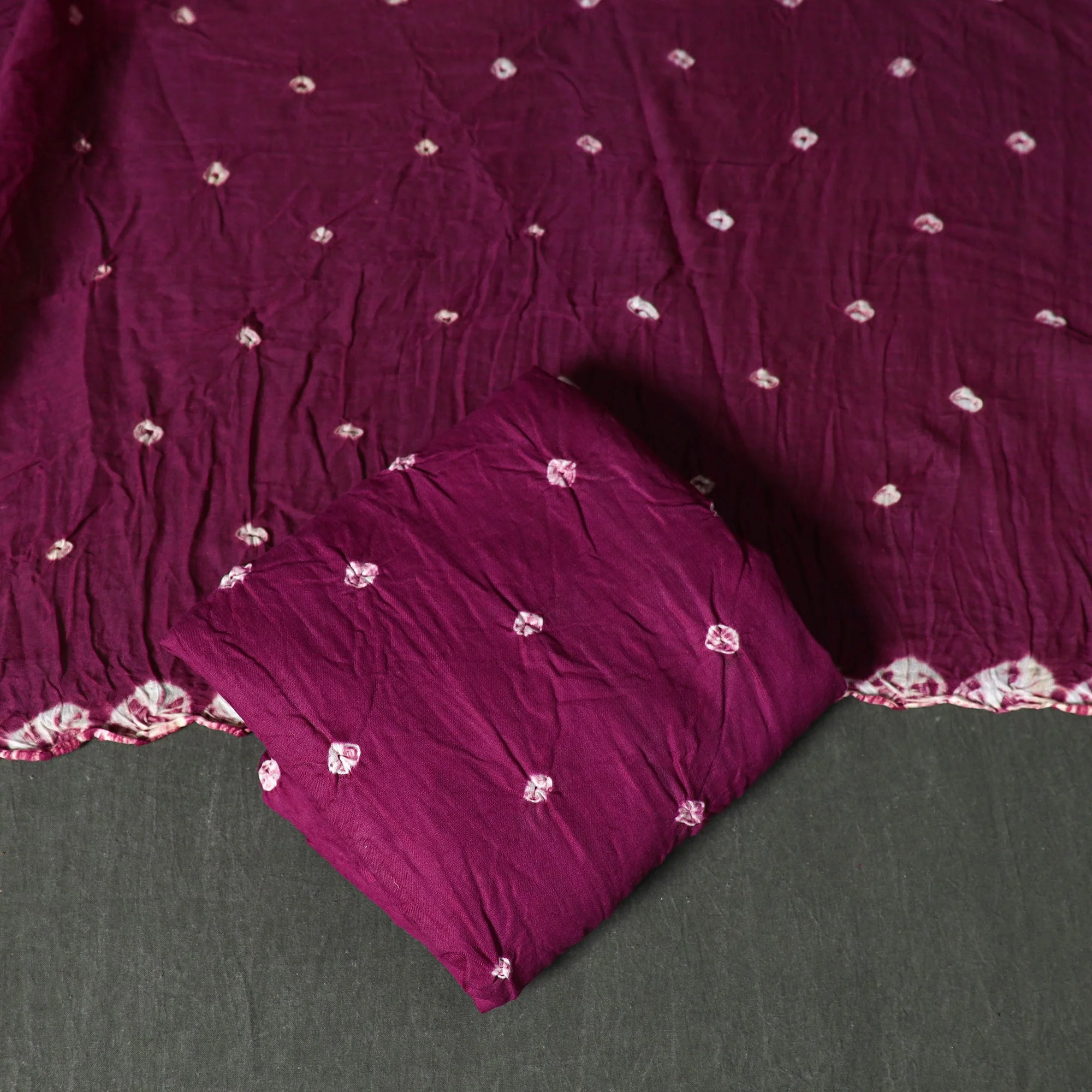 Purple - Kutch Tie-Dye Satin Cotton Bandhani 3pc Unstitched Dress Material 23 - Image 4