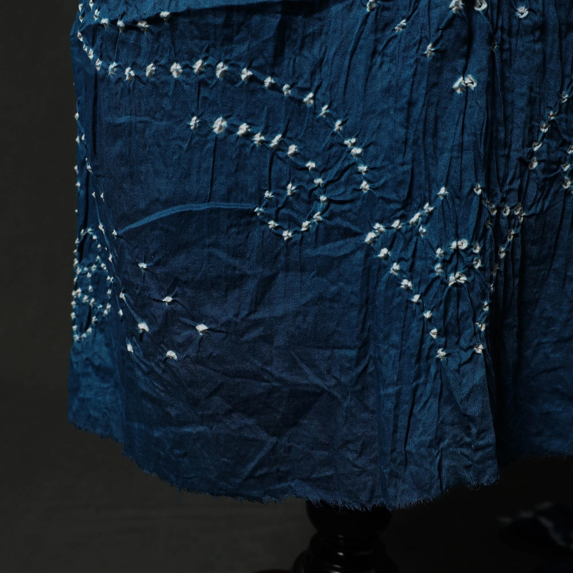 Blue - Kutch Tie-Dye Satin Cotton Bandhani 3pc Unstitched Dress Material 239 - Image 5