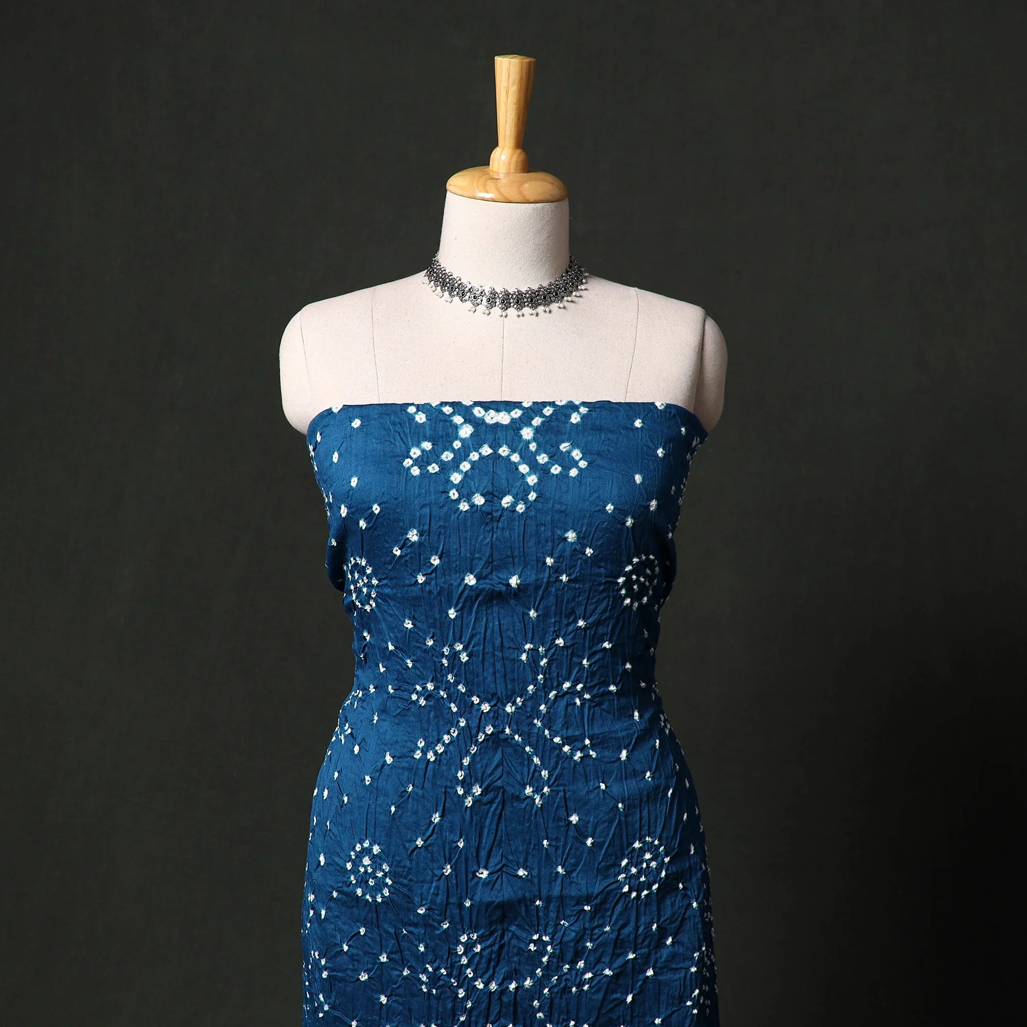 Blue - Kutch Tie-Dye Satin Cotton Bandhani 3pc Unstitched Dress Material 24 - Image 2