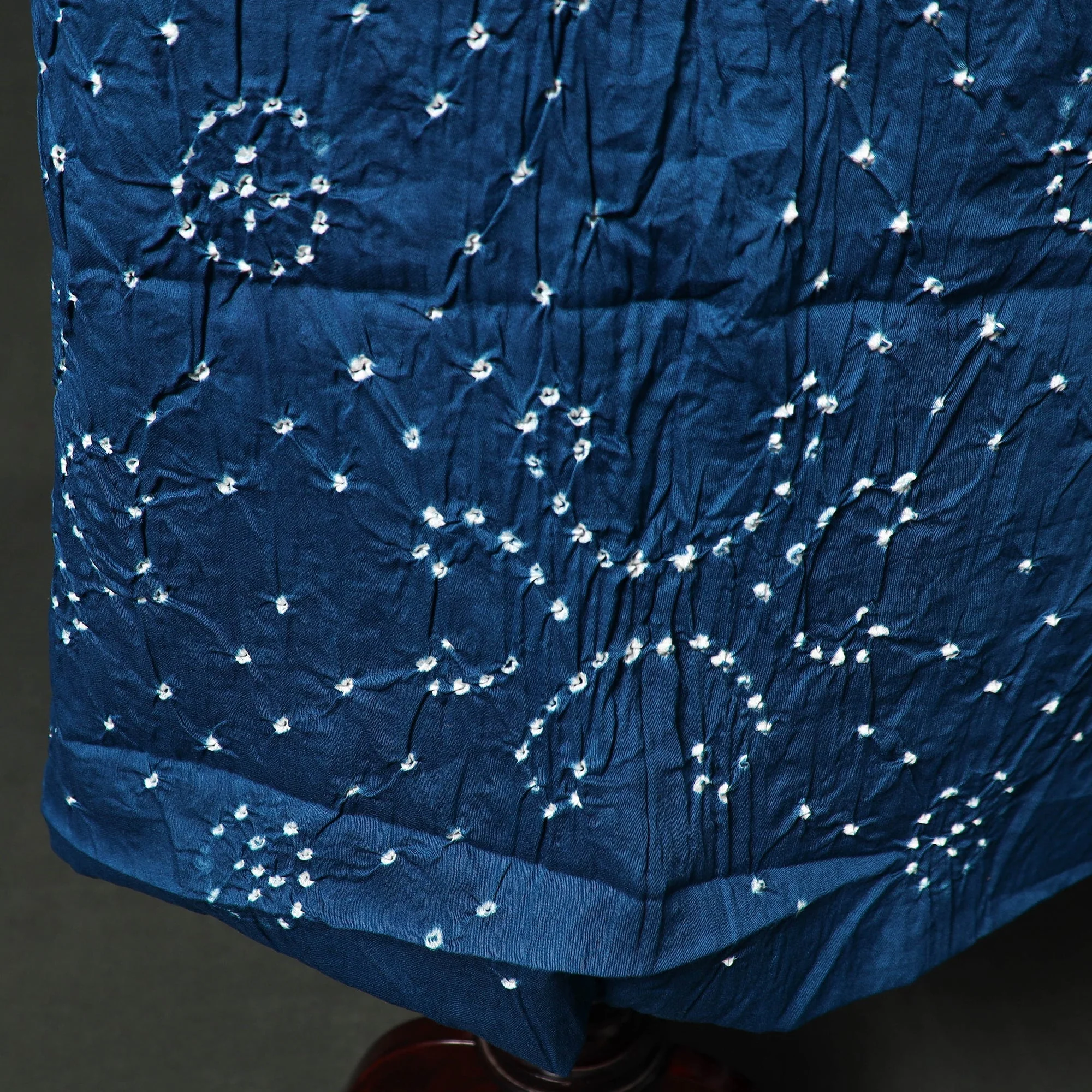 Blue - Kutch Tie-Dye Satin Cotton Bandhani 3pc Unstitched Dress Material 24 - Image 5