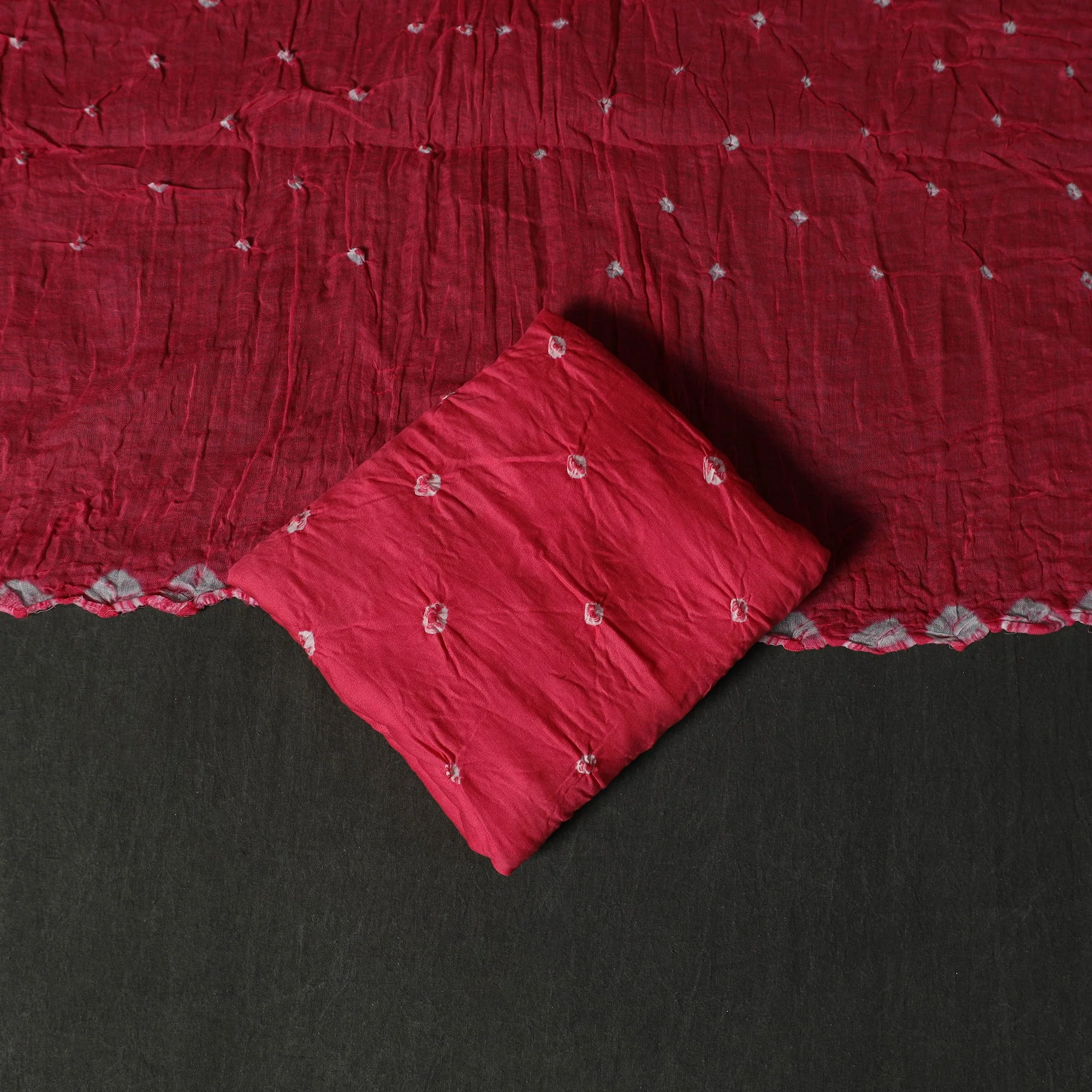 Pink - Kutch Tie-Dye Satin Cotton Bandhani 3pc Unstitched Dress Material 242 - Image 4