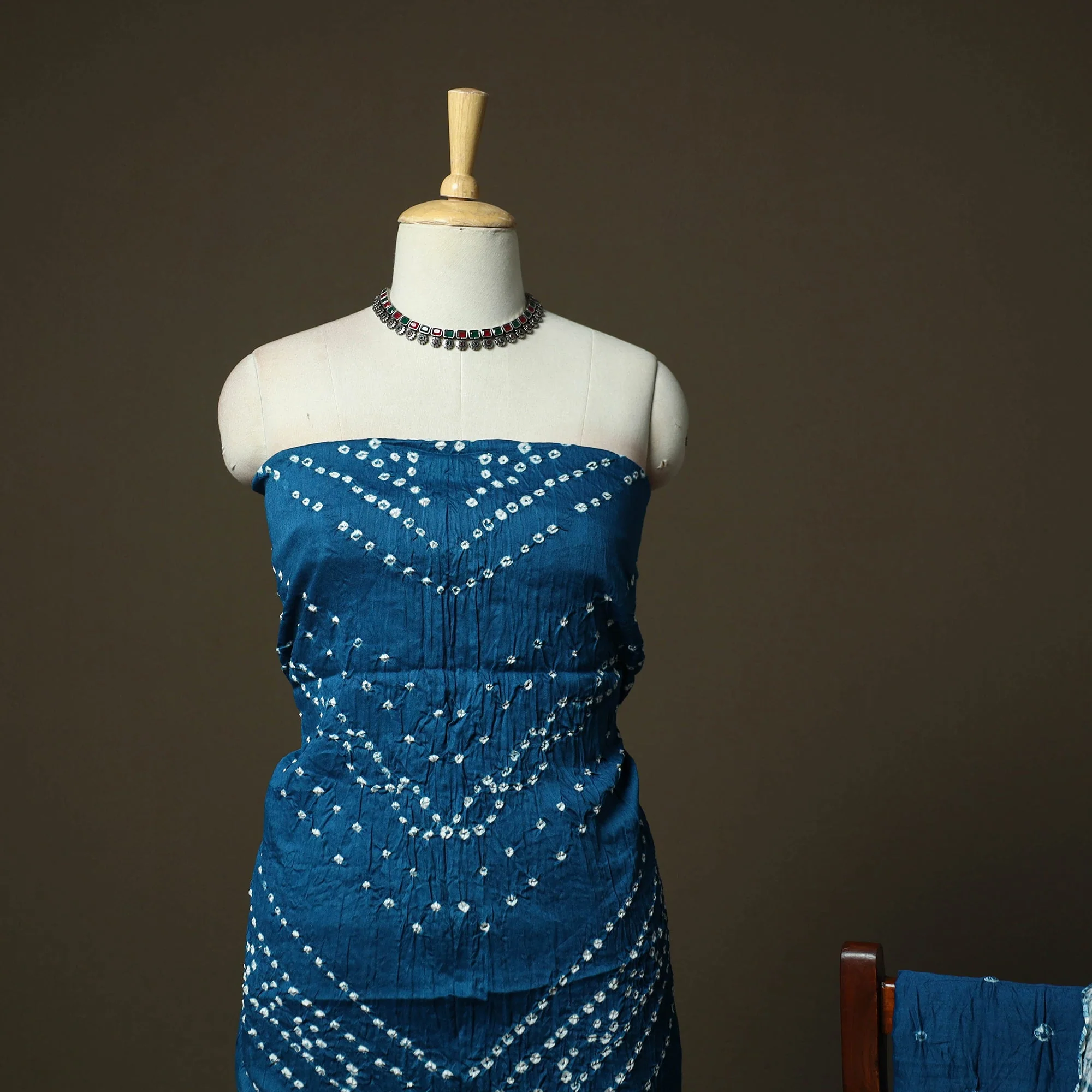 Blue - Kutch Tie-Dye Satin Cotton Bandhani 3pc Unstitched Dress Material 272 - Image 3