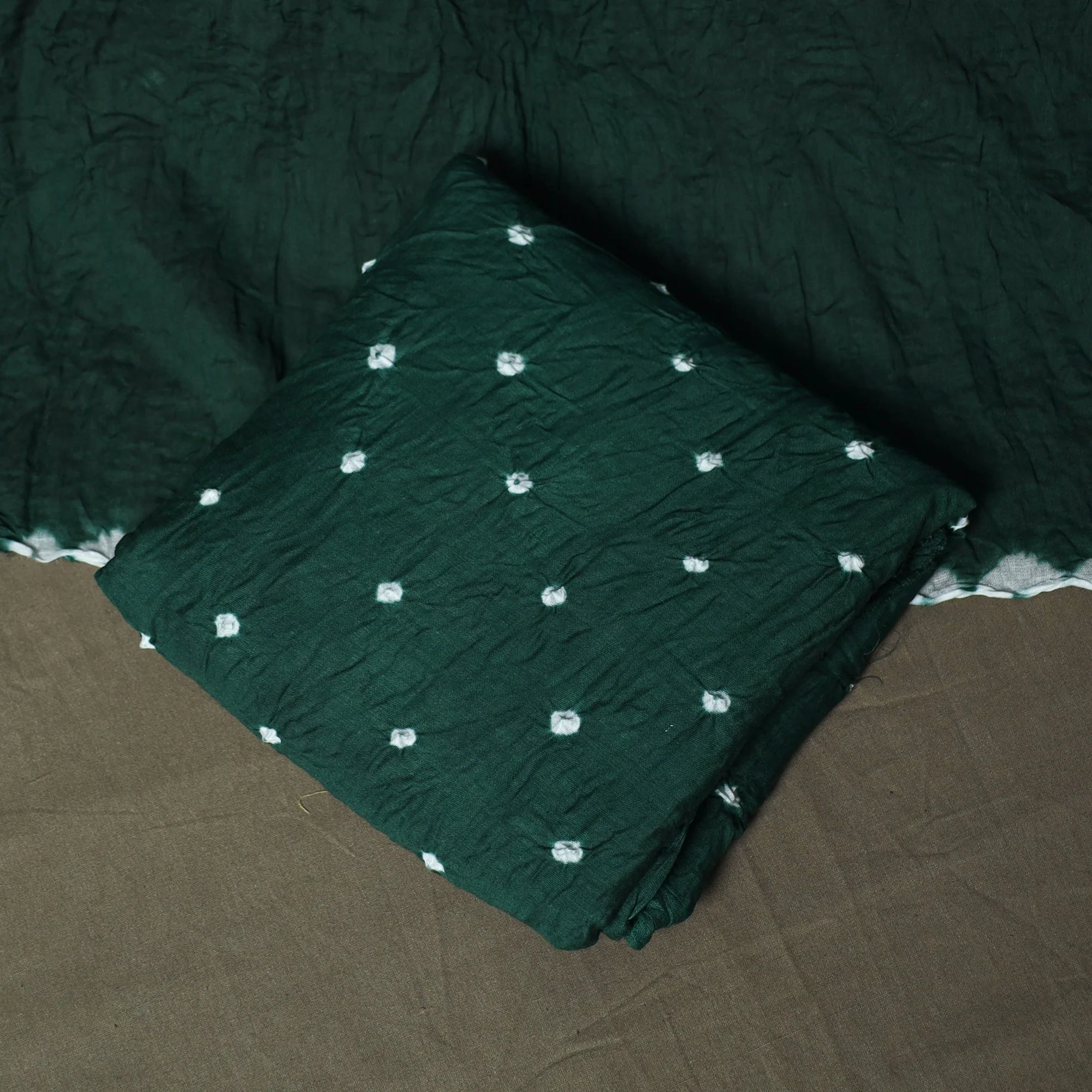 Green - Kutch Tie-Dye Satin Cotton Bandhani 3pc Unstitched Dress Material 30 - Image 5