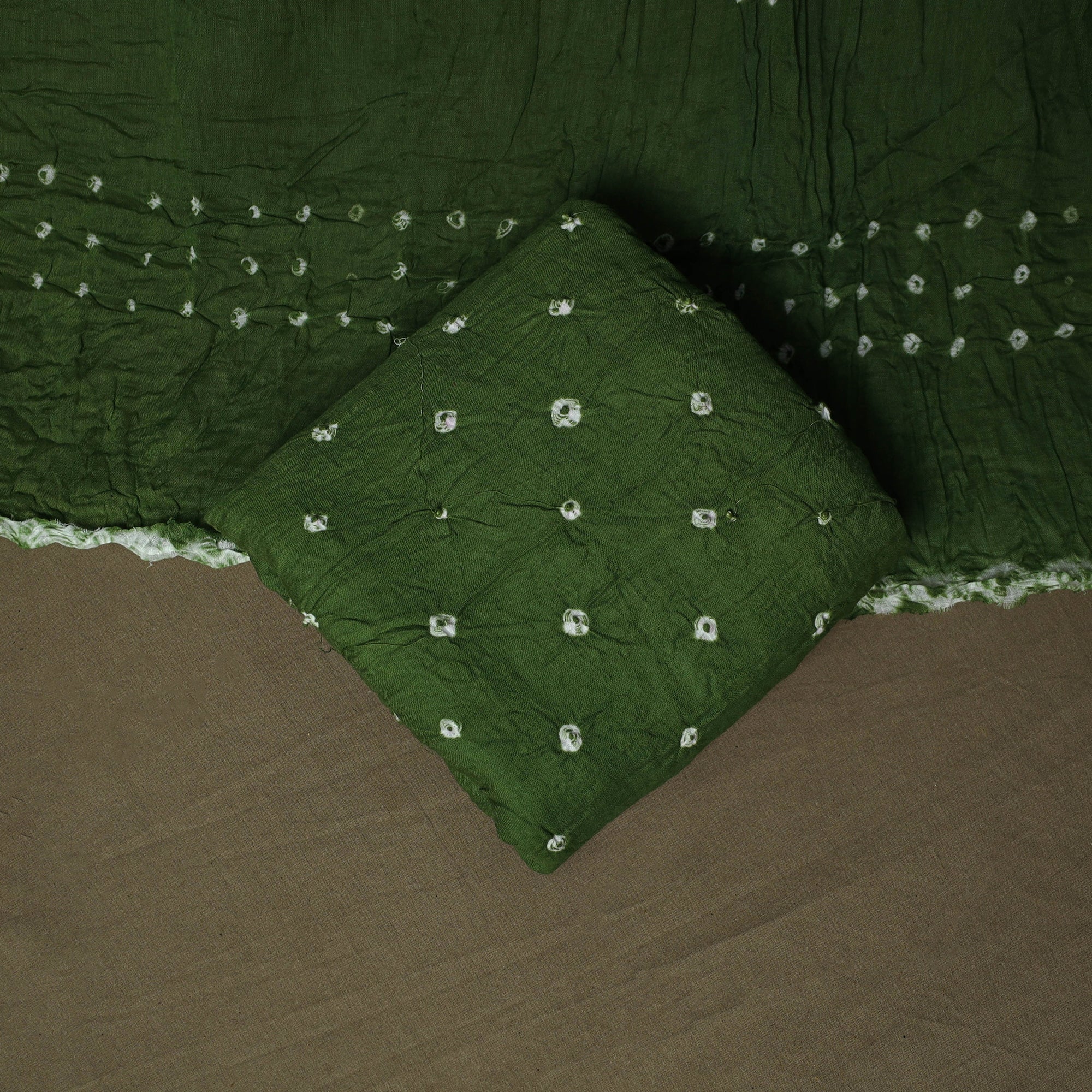 Green - Kutch Tie-Dye Satin Cotton Bandhani 3pc Unstitched Dress Material 306 - Image 5