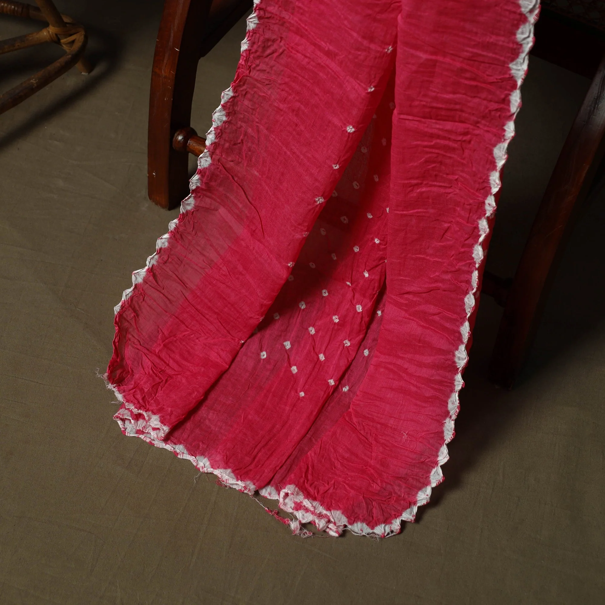 Pink - Kutch Tie-Dye Satin Cotton Bandhani 3pc Unstitched Dress Material 329 - Image 4