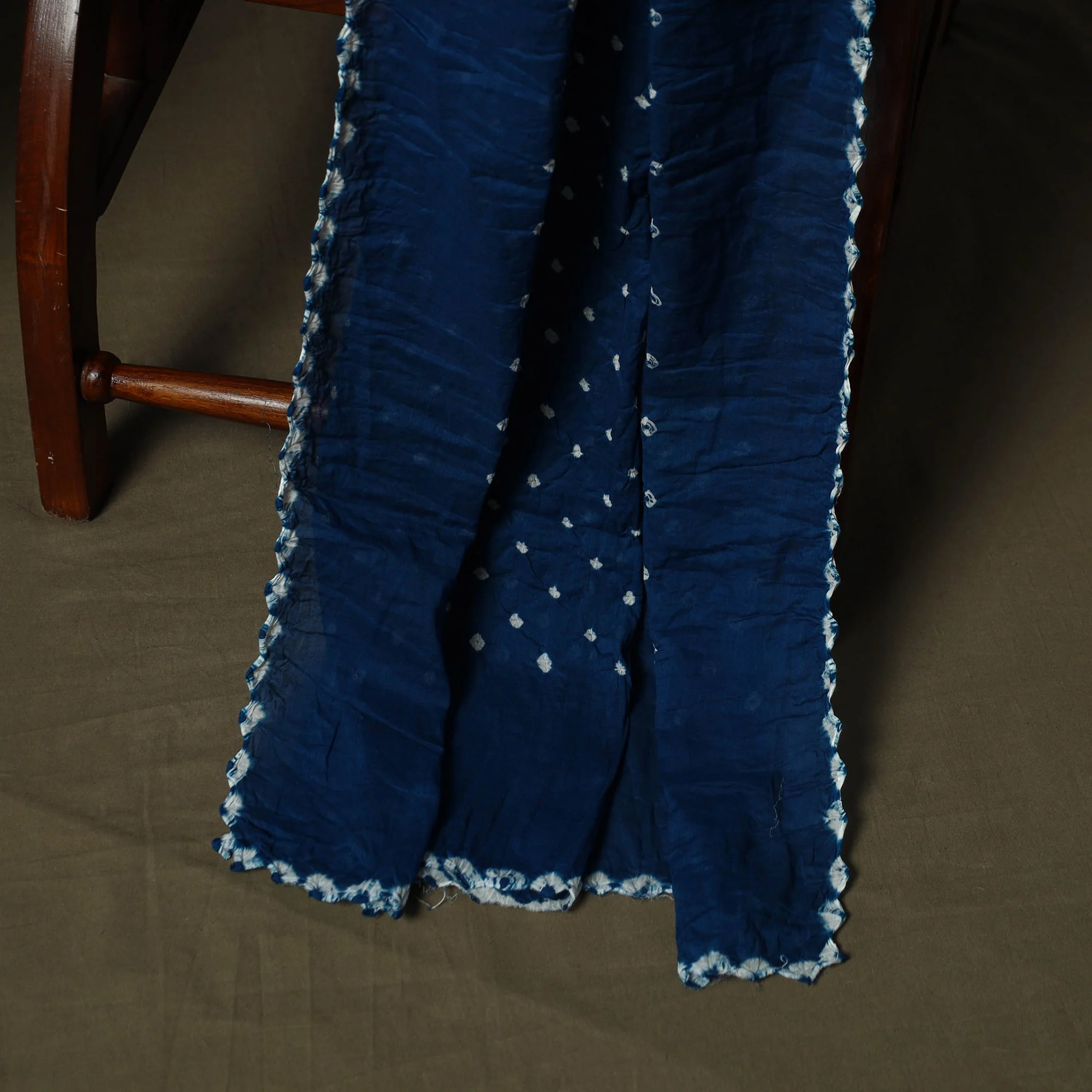 Blue - Kutch Tie-Dye Satin Cotton Bandhani 3pc Unstitched Dress Material 340 - Image 3